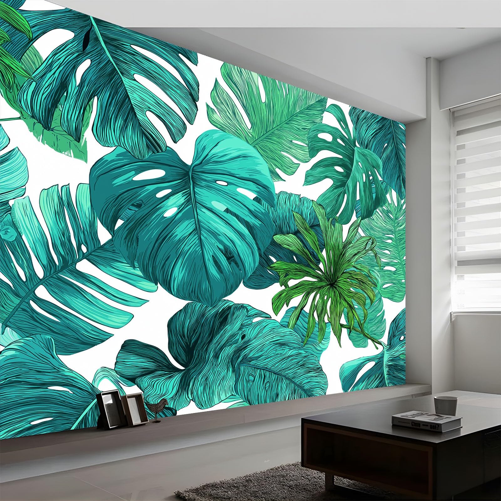 Générique 200 x 140 cm egzotyczna panoramiczna tapeta dżungla palmy monstera Deliciosa 3D projekt ścienny, dekoracja ścienna do zdjęć, tapety z włókniny dekoracja ścienna salon sypialnia, zielony