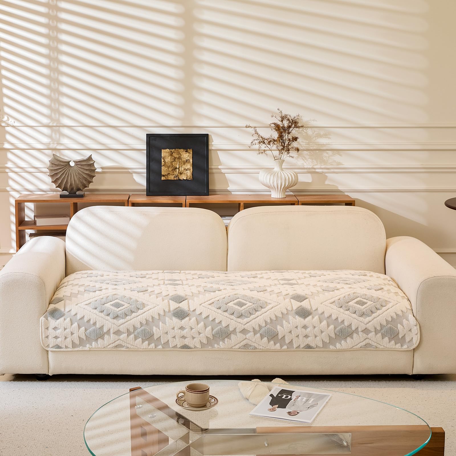 WEYOND Copridivano Antiscivolo per Cani Gatti in Morbido Pile Lavabile, Protezione Divano Universale 2/3/4 Posti e Divanetto (Copriseduta, 90 x 210 cm, Grigio Chiaro)