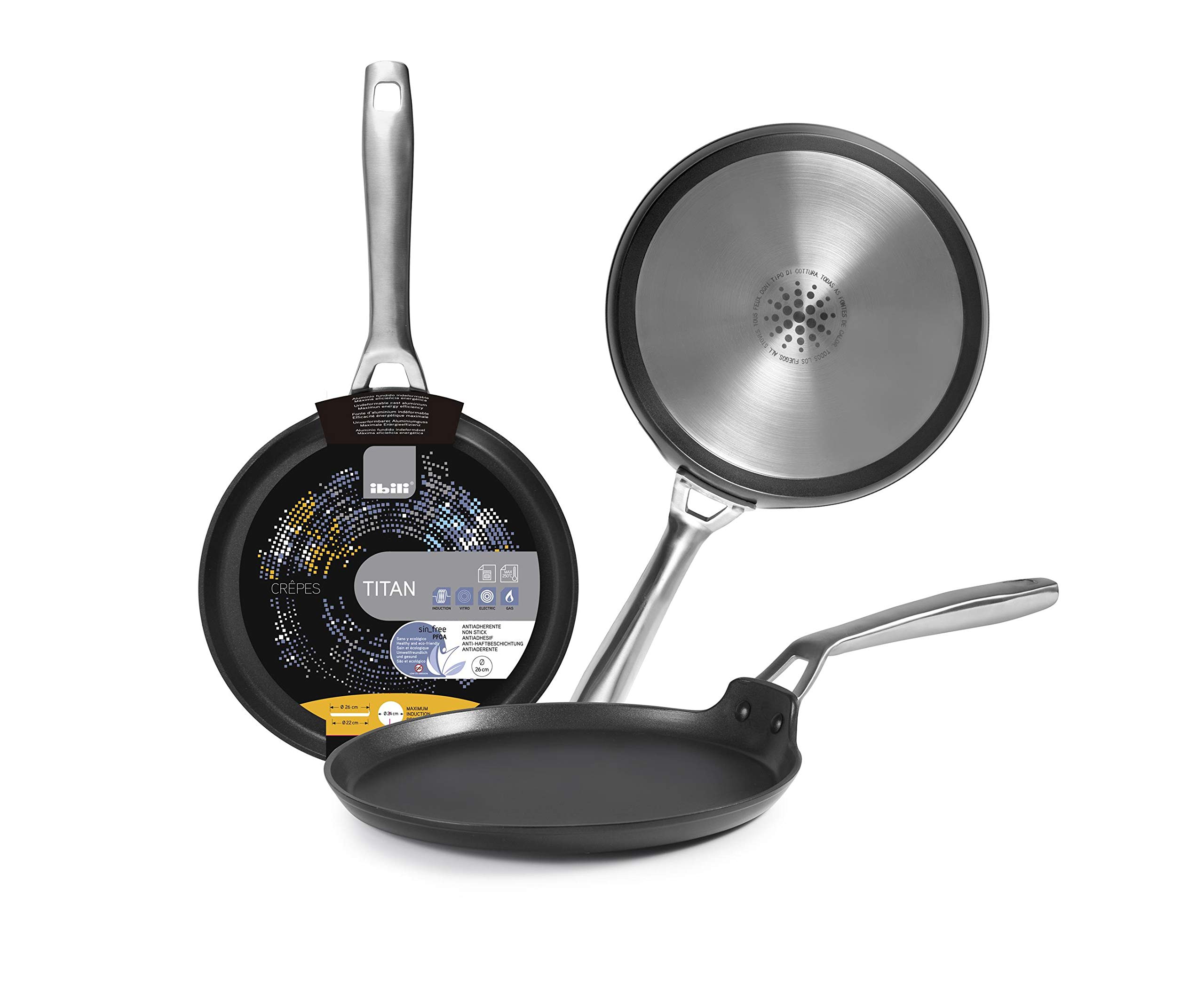 IBILI Titan Crepe Pan, 26 cm, Cast Aluminium, Non-Stick, Suitable for Induction Hobs