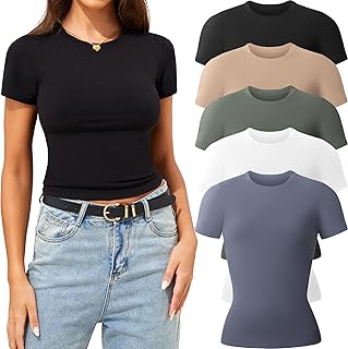 3/5 Pack Womens T Shirts Crew Neck Short Sleeve Shirts for Women Casual ...