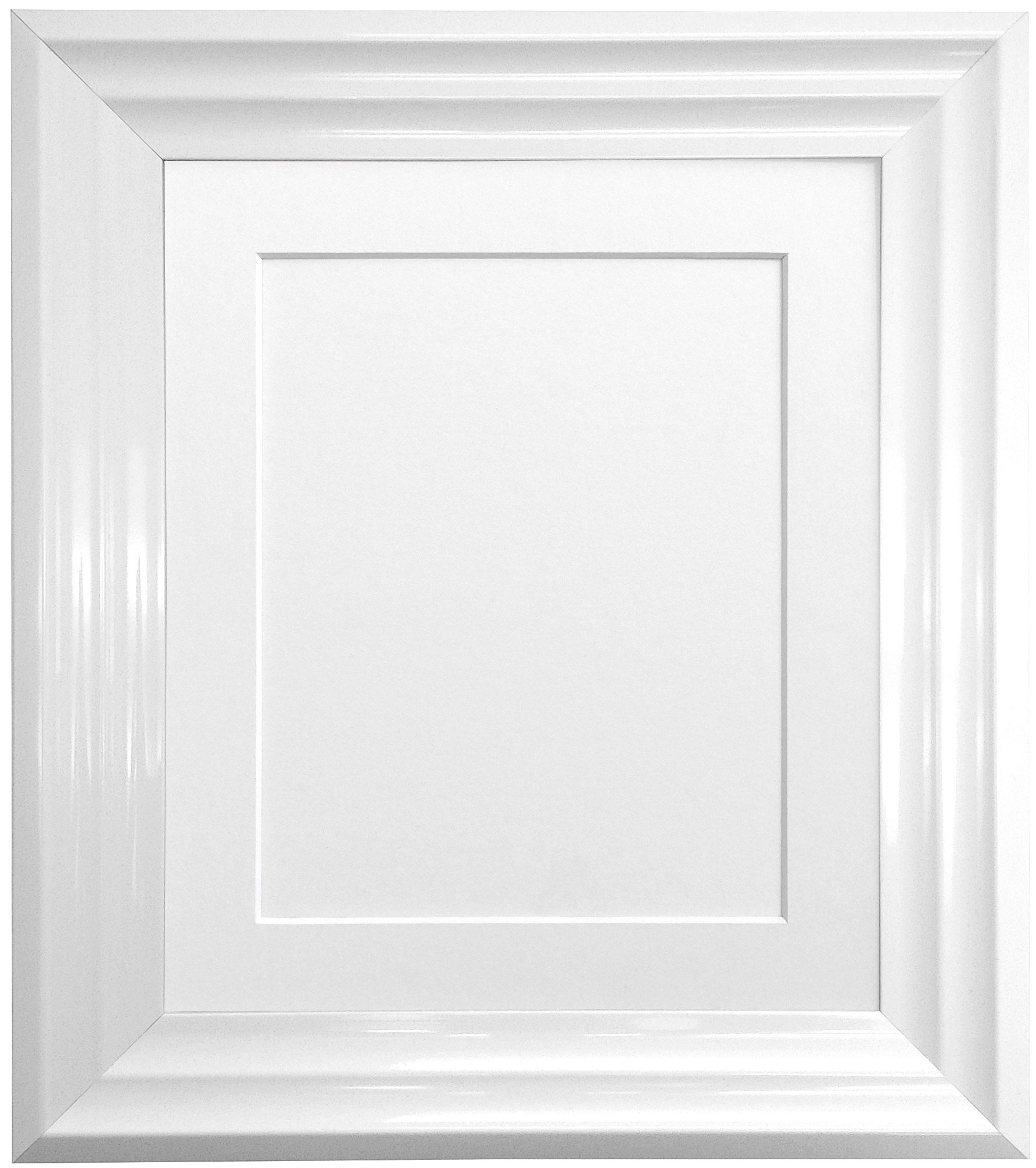 FRAMES BY POST Firenza White Picture Photo Frame with White Mount Plastic Glass 12"x10" Pic Size 10"x8"