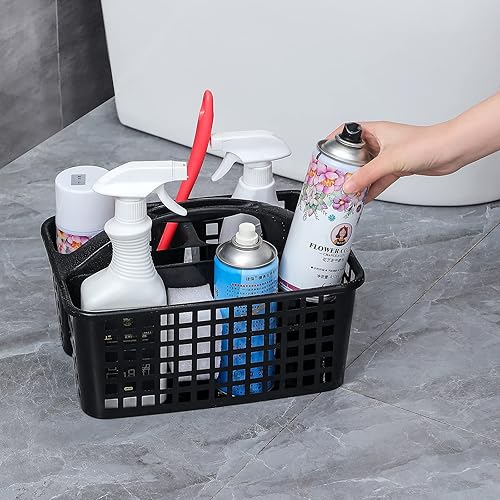 Miniatura 3 de JiatuA Cesta de ducha portátil con compartimentos, organizador de suministros de limpieza con asa, almacenamiento de plástico, contenedor de Negro