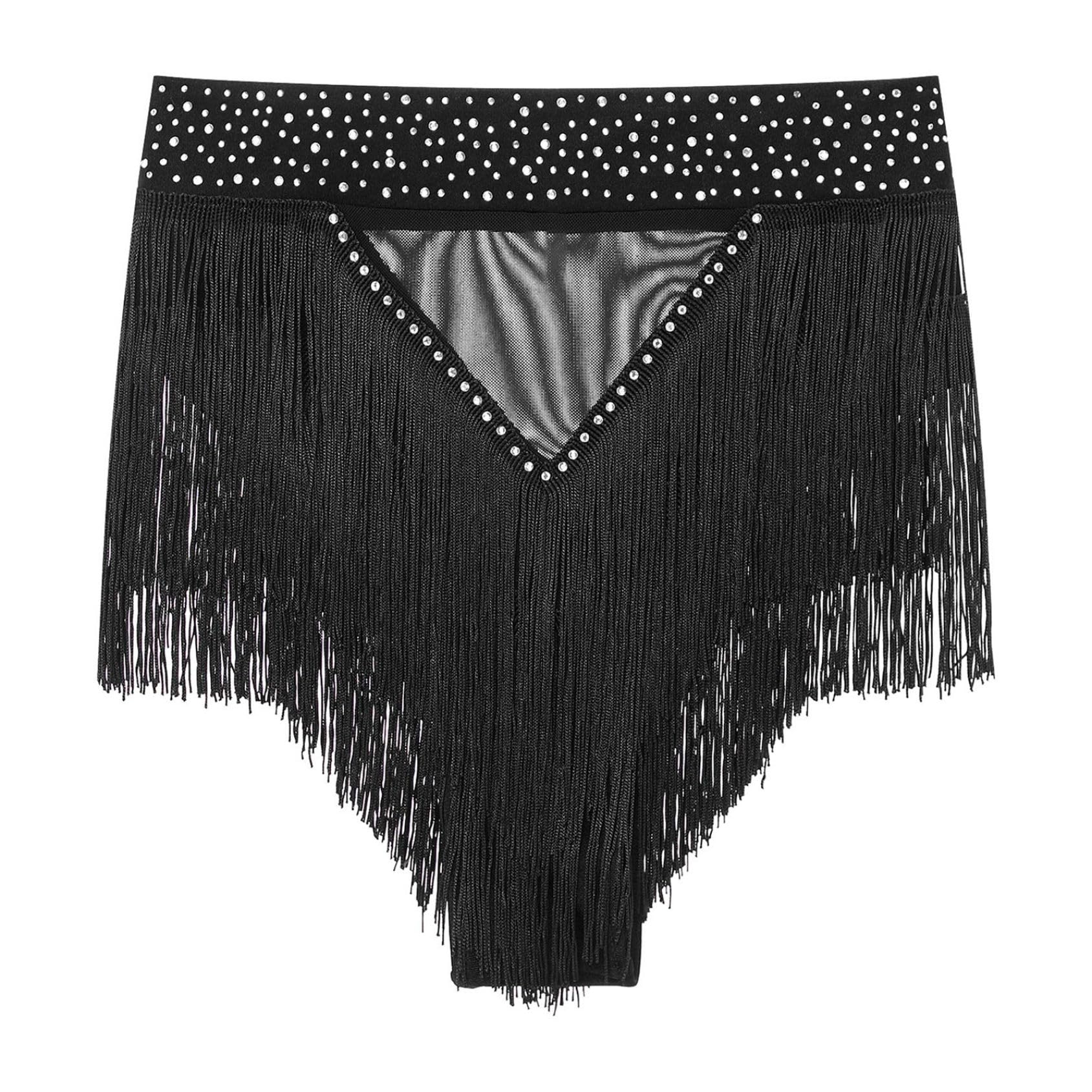 Pantalones cortos brillantes para mujer, con borlas, tango latino, falda de danza, festival, flecos, danza del vientre, ropa de danza