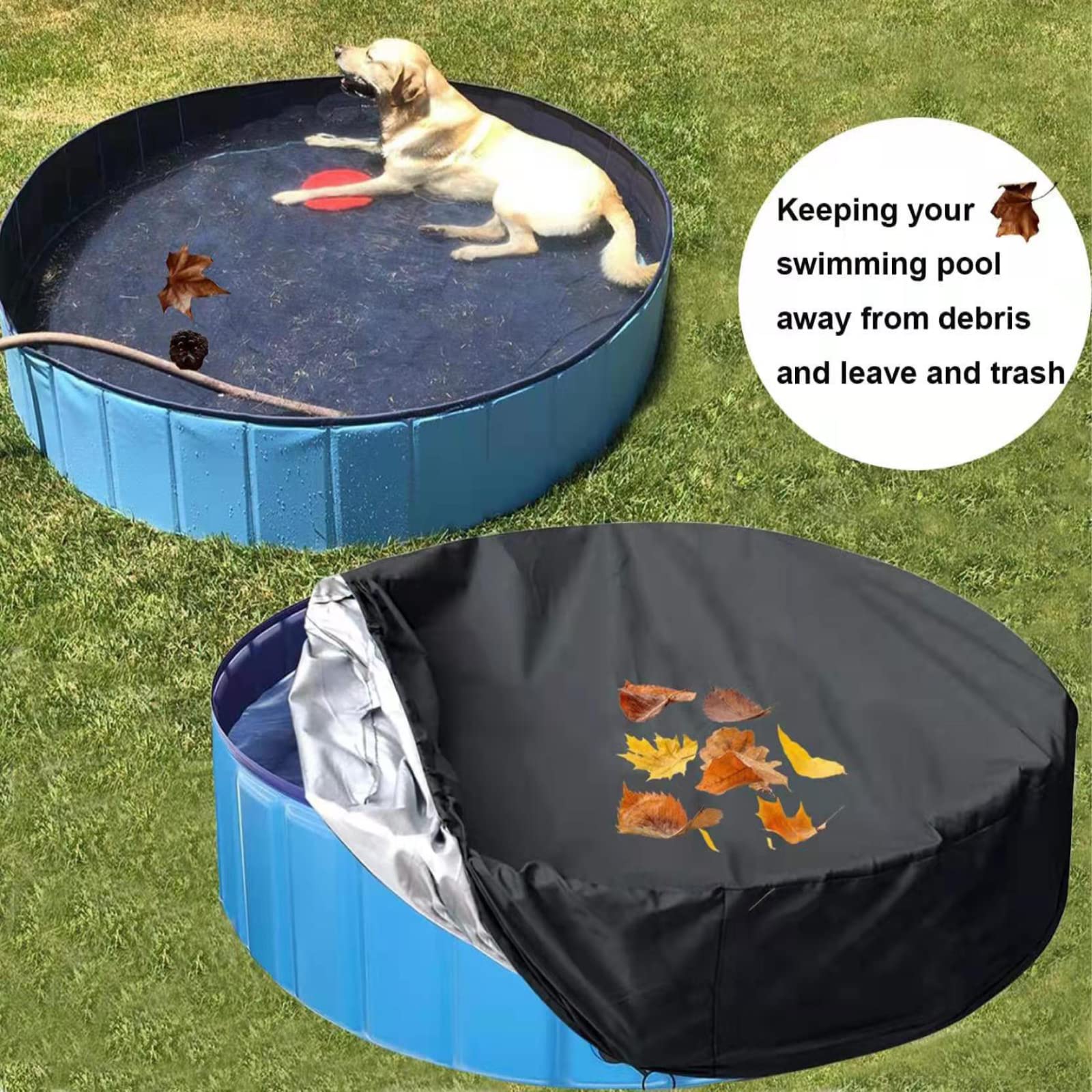 FAXIOAWA Poolabdeckung, faltbar, wasserdicht, rund, Staub- und regensicher, Poolabdeckung für Familien-Pool-Planschbecken, 10 Fuß (305 cm), schwarz