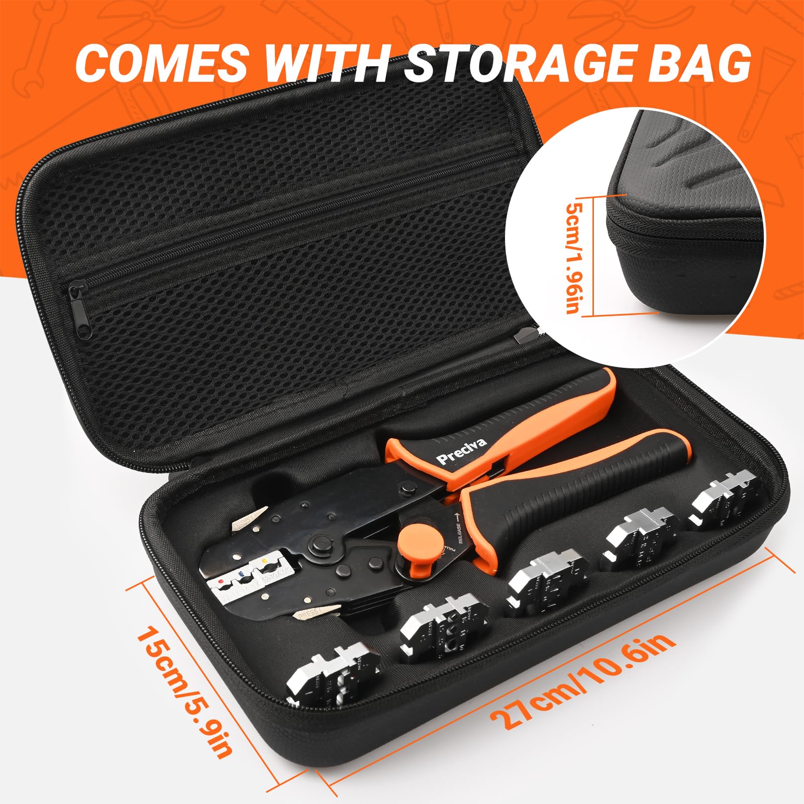 Preciva 6 Pz Set Di Pinze A Crimpare Con borsa di stoffa,Ganasce A Rilascio Rapido，Faston Kit，Crimpatrice Capicorda，Pinze Crimpatrici Per Terminali A Cavo,Isolanti, Non Isolati