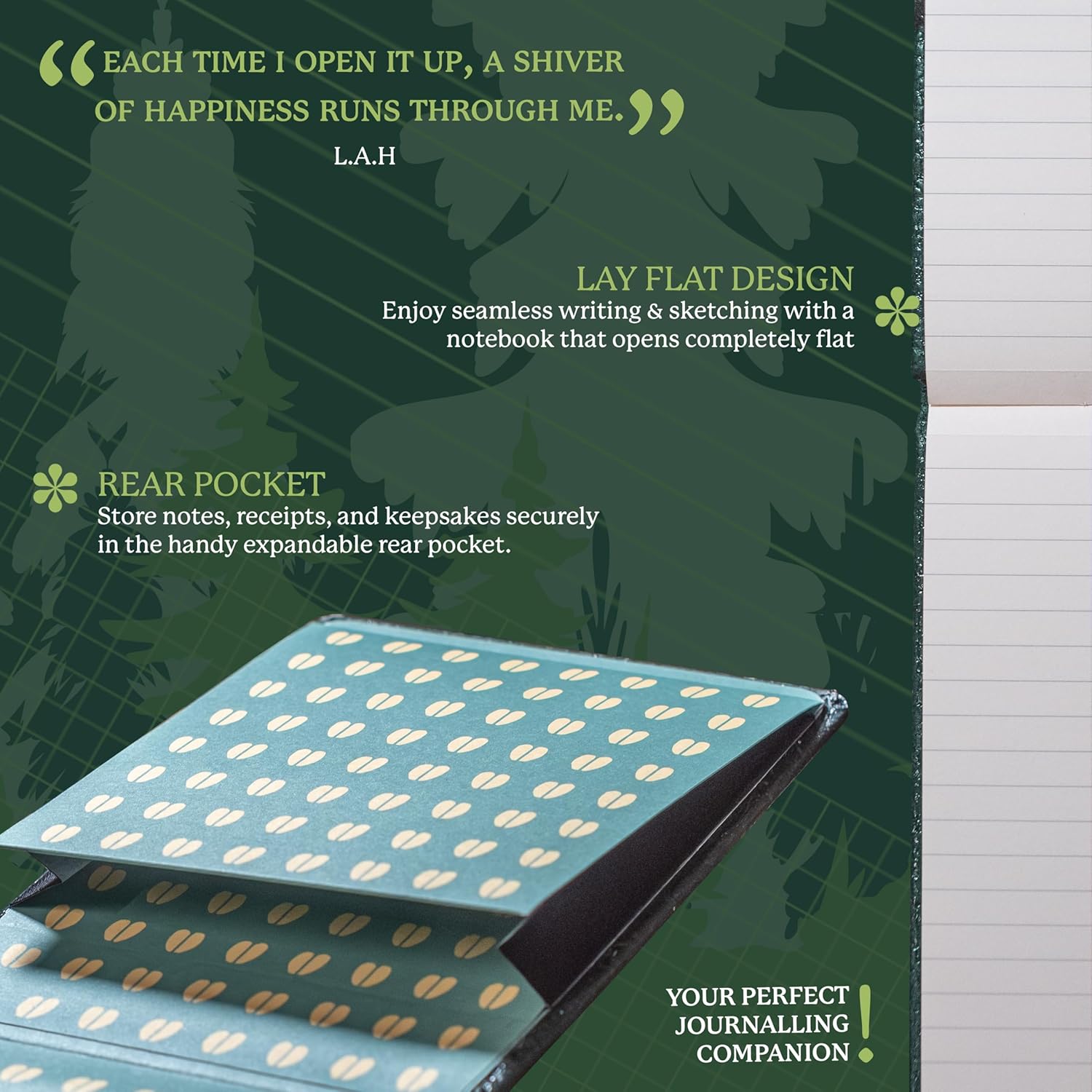 Dingbats* - Wildlife Lined Reporter A6 Notebook - PU Leather Hardcover Pocket Journal for Work, Travel - Pocket, Elastic Closure, Pen Holder, Bookmark - Image 4