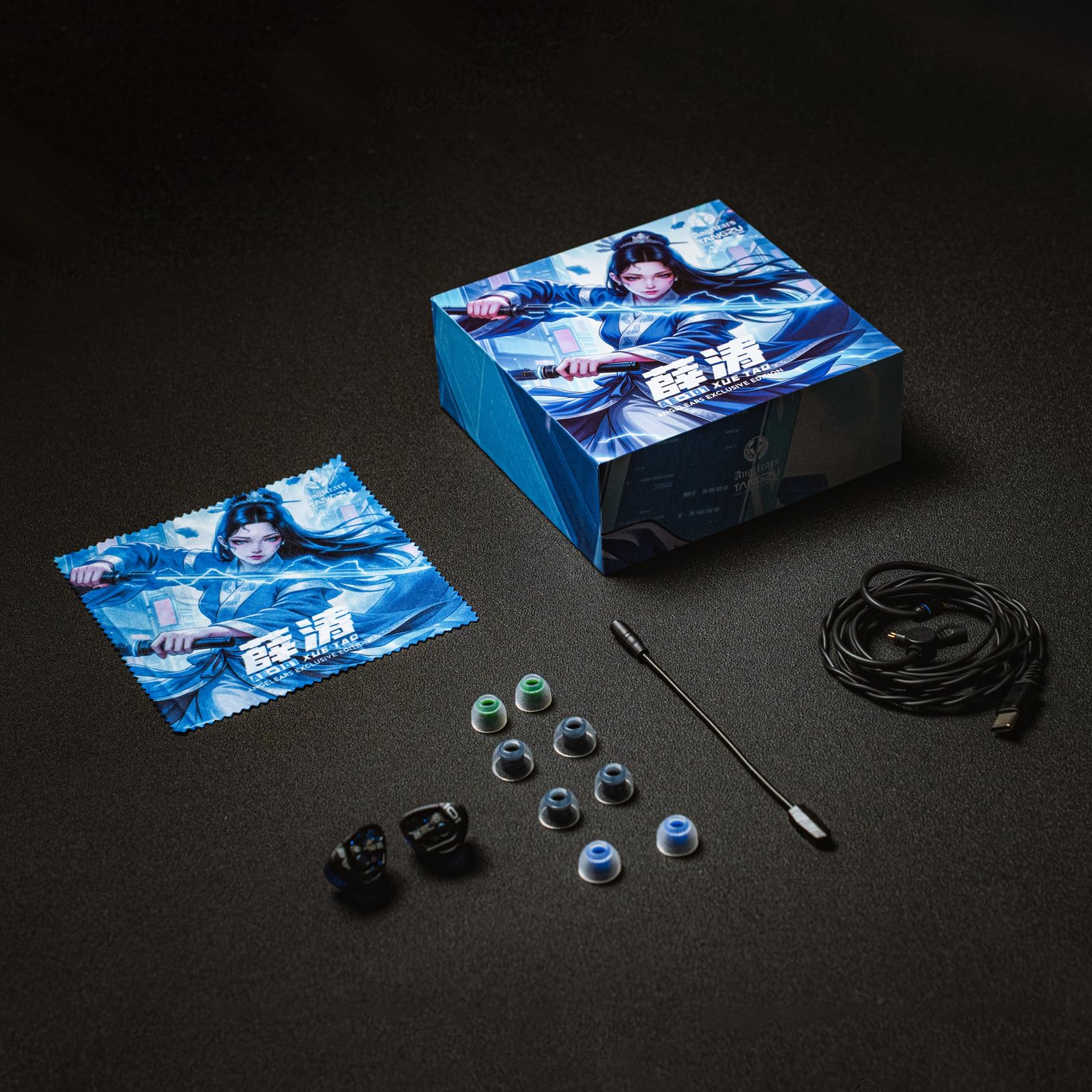 Tangzu Xue Tao AE-101 Gaming IEMs, 10 mm Glasmembran dynamischer Treiber, In-Ear-Monitore mit abnehmbarem Mikrofon, benutzerdefiniertes Gaming-Kabel, für PC/Handy/PS5/Switch (Blau, 3,5 mm
