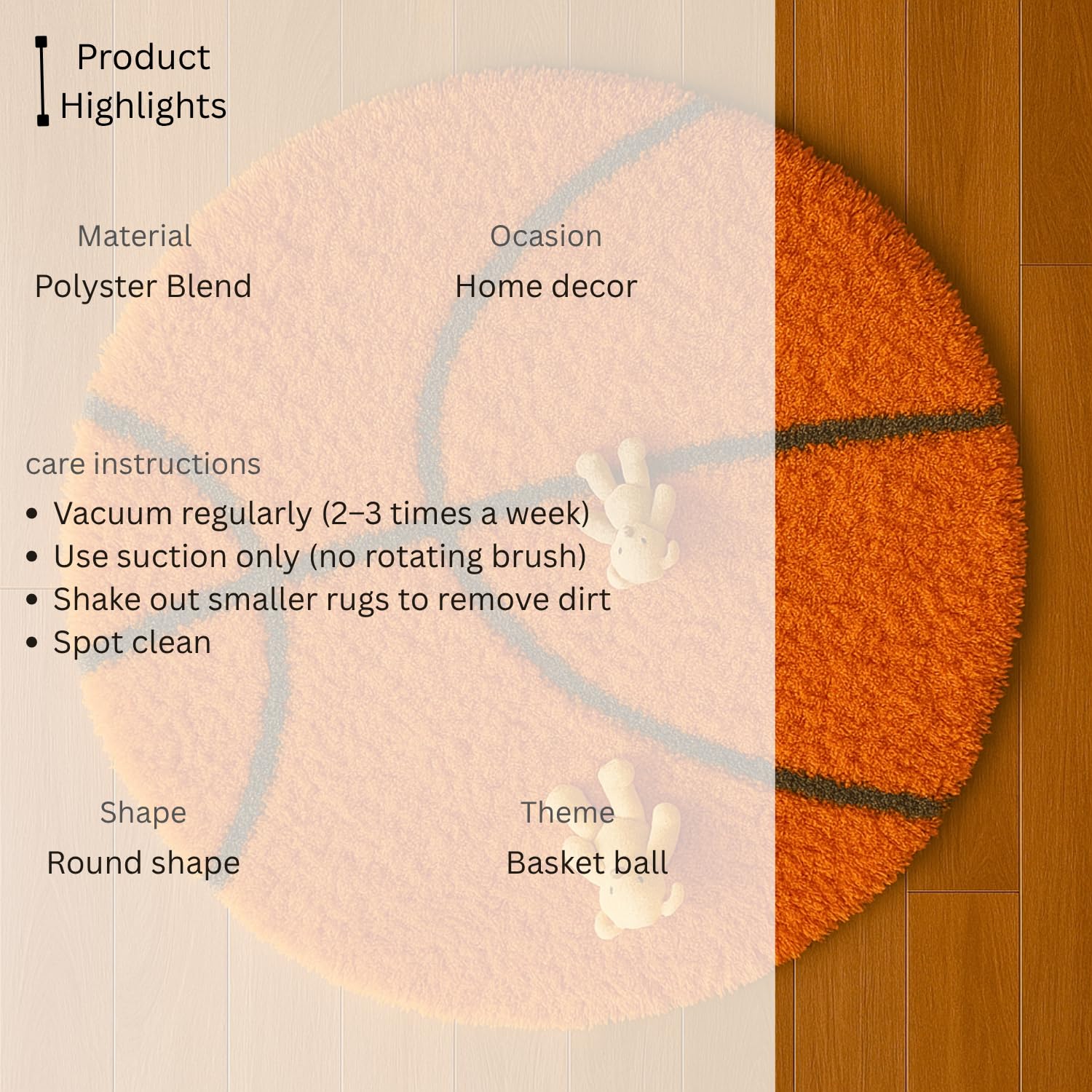 Xenluxe Basketball 3x3 feet Carpet for Kids Room – Soft Orange Round Rug, Non-Slip Floor Mat for Bedroom, Nursery, Playroom & Sports Theme Décor (3x3 feet, Orange, Round). 1
