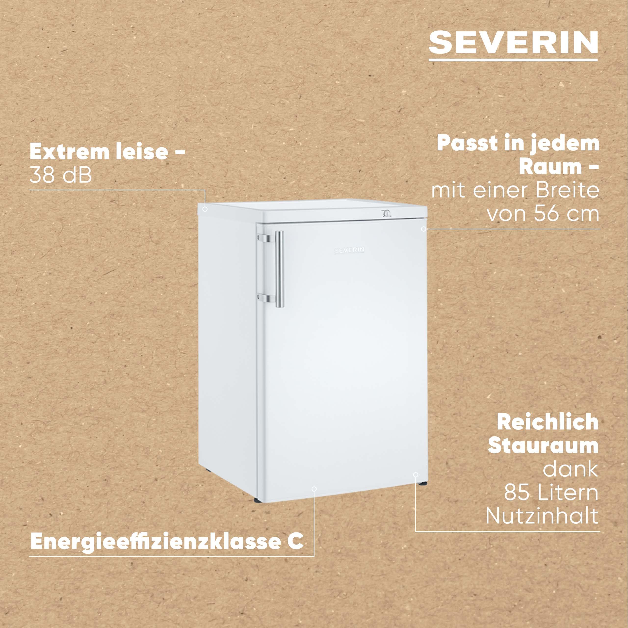 SEVERIN Tischgefrierschrank mit 4 * Gefrierfach, Gefrierbox mit drei Gefrierschubladen, kleine Tiefkühltruhe ideal als Zweitgerät, 85 L Nutzinhalt, nur 38 dB, weiß, GS 8865 (EEK C)