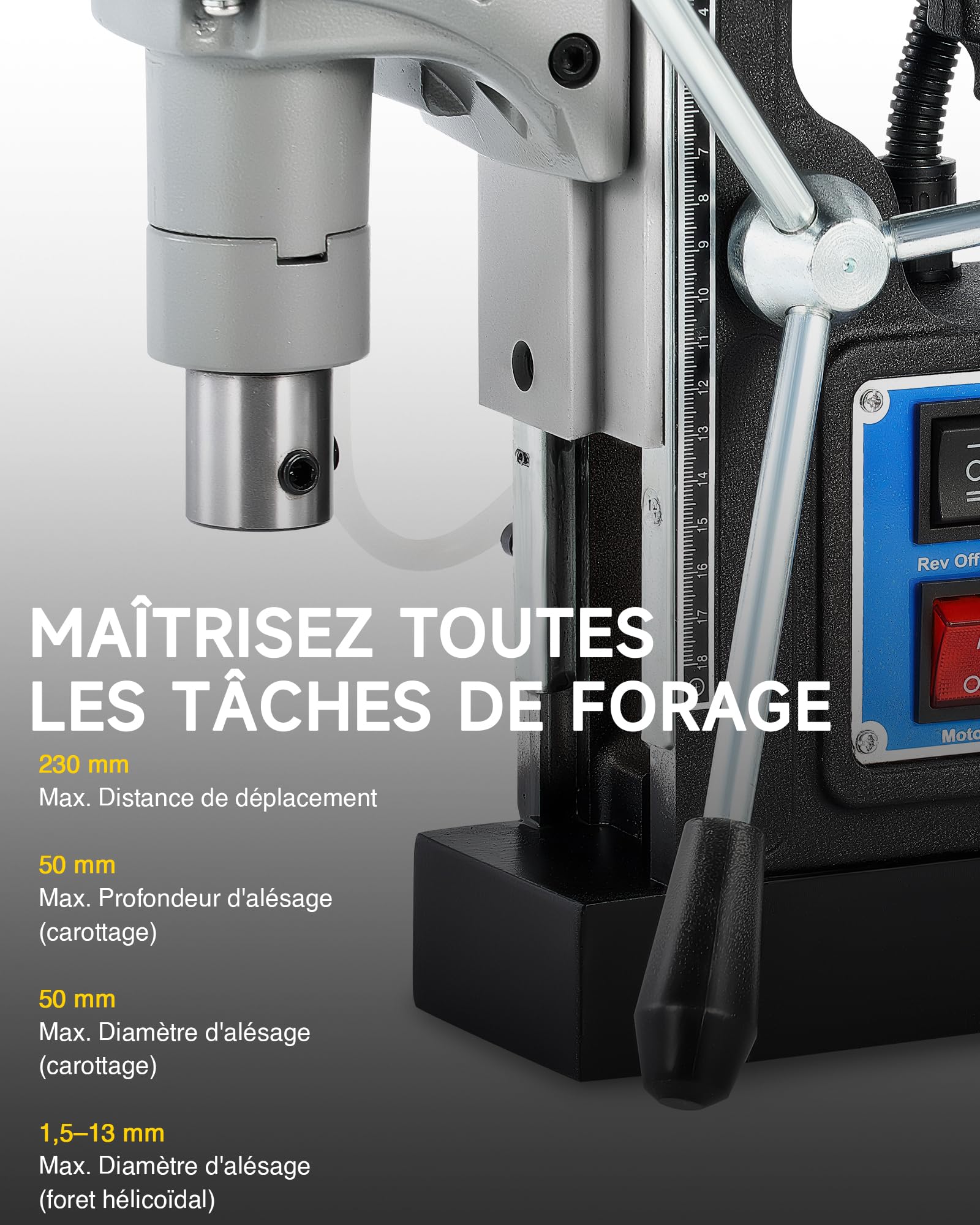 ZELCAN Perceuse Magnétique avec 11 Forets Perceuse à Colonne Électrique Portable 1550W 13000N 580 tr/min Max. Diamètre d'Alésage 50mm Max. Profondeur d'Alésage 50mm