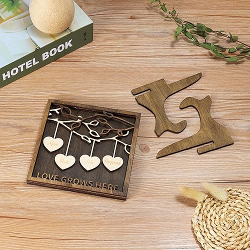 Miniatura 6 de Jeweidea Letrero familiar personalizado con 2-9 nombres, marco de madera personalizado del árbol de la vida, placas de madera grabadas, decoración