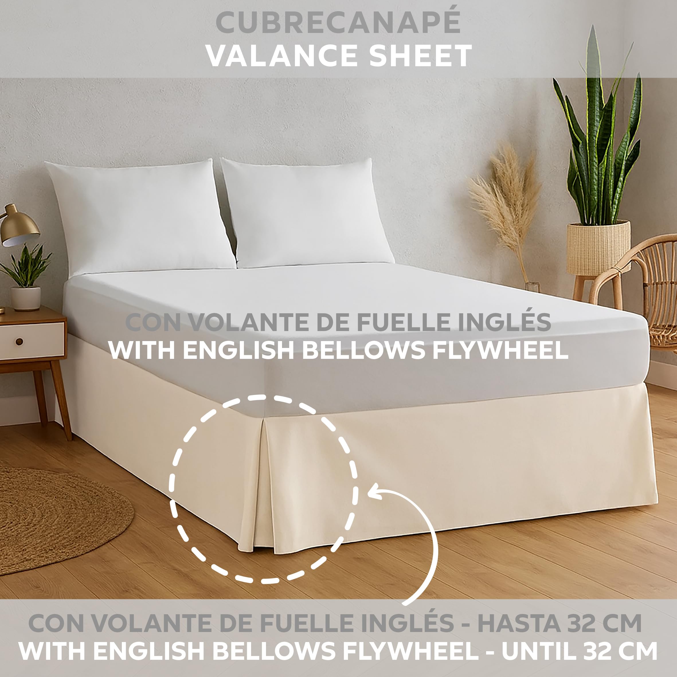 EasyCosy – Cache sommier 180x200 cm en Tissu Microfibre, Hauteur 32 cm, Couvre sommier pour lit Double 180 cm avec Finition élégante – Couleur Brute, modèle Atenea