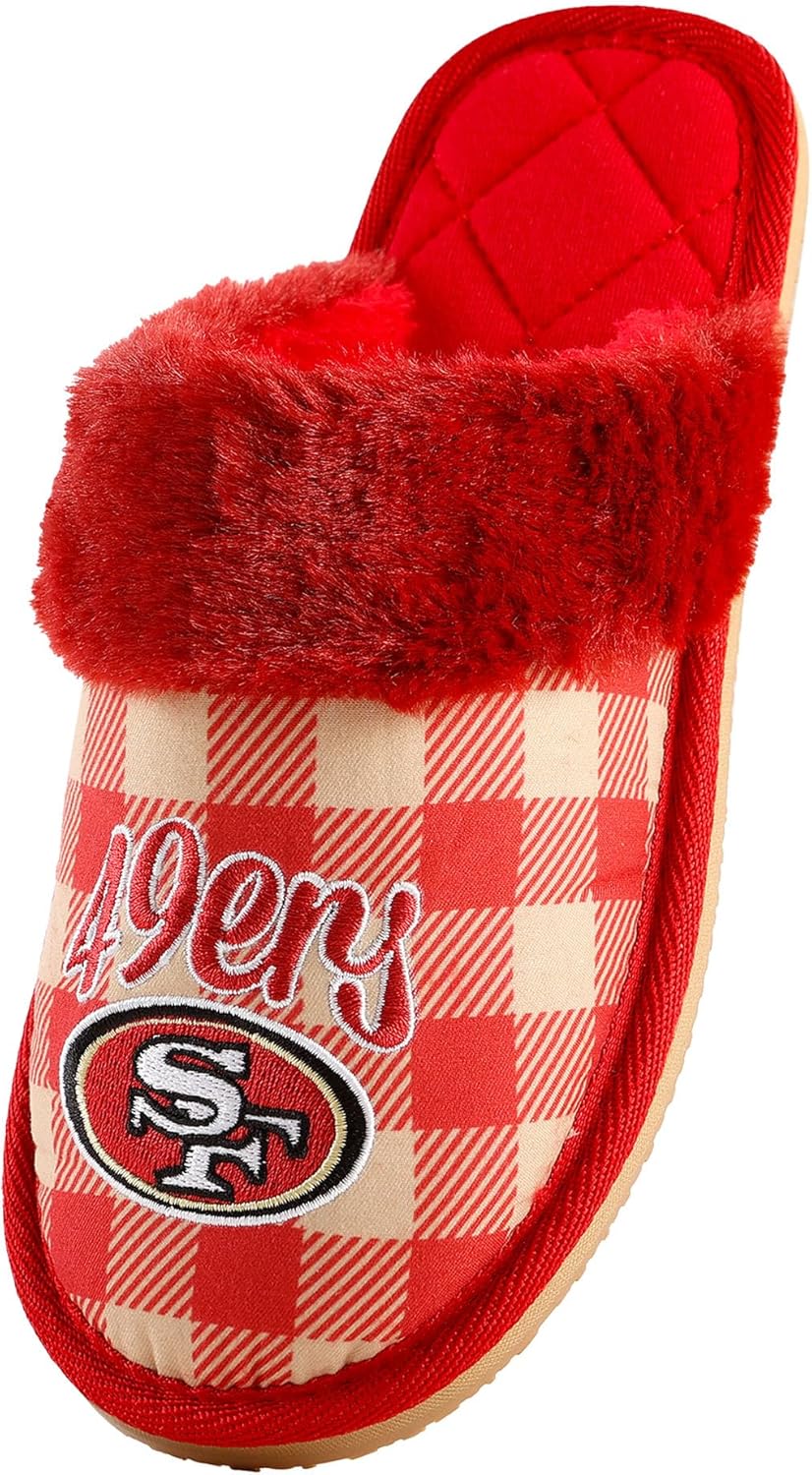 FOCO NFL Team Logo Women's Plaid Sherpa Mule Slipper