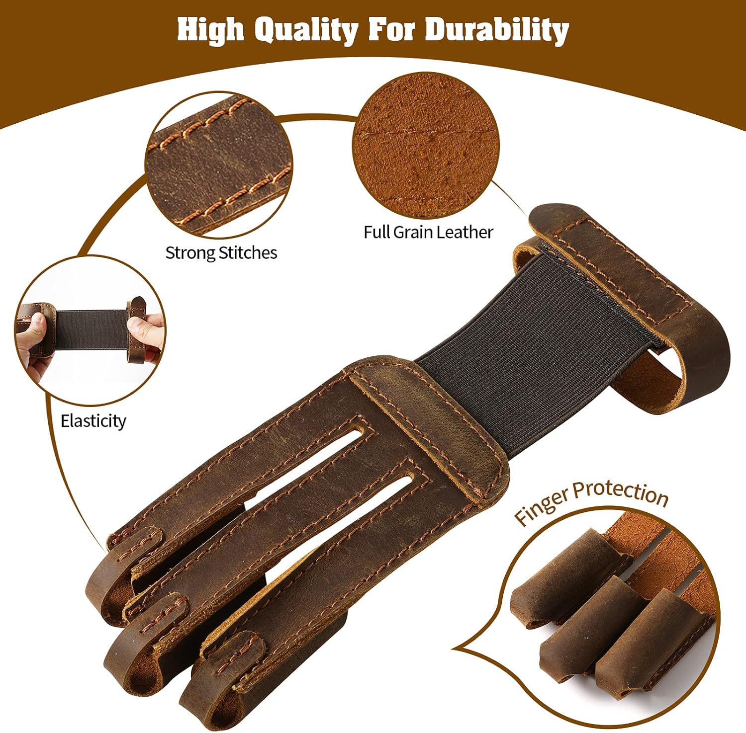 RingSun 3 Finger Archery Glove Finger Tab Accessories Protect Your Leather Gloves for Recurve & Compound Bow for Shooter, RS71, Brown : Sports & Outdoors