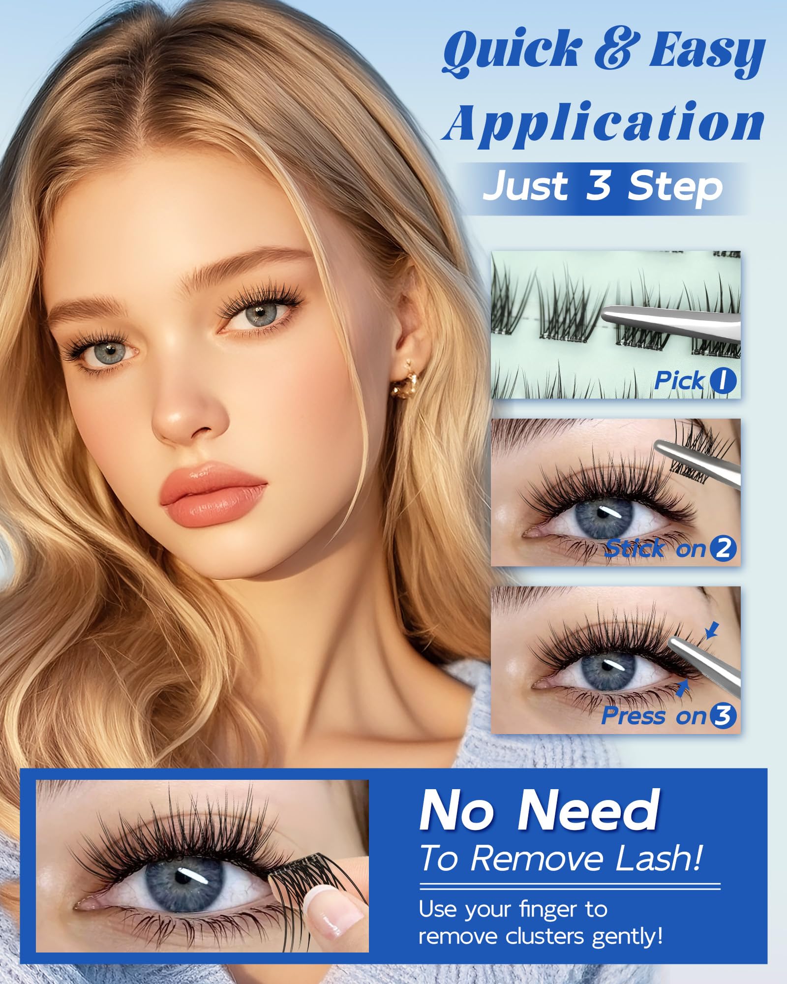 Obeyalash Ciglia Autoadesive Senza Colla Extension Press e go kit Senza Colla Ciglia Finte Ciuffetti Naturali Pre Glue Cluster Lashes con Pinzette Adatto ai Principianti (Kit-Naturali)