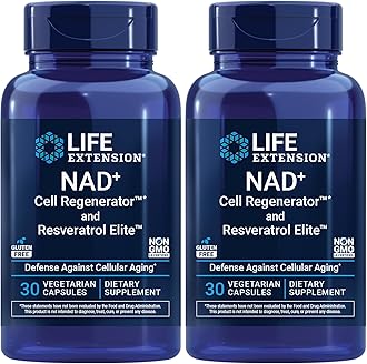 NAD+ Cell Regenerator™ & Resveratrol Elite™*,nicotinamide riboside,Trans-resveratrol,quercetin,Fisetin,Heart Health,Healthy Aging,Vegetarian,Non-GMO,Gluten Free, 30 Capsules (Pack of 2)