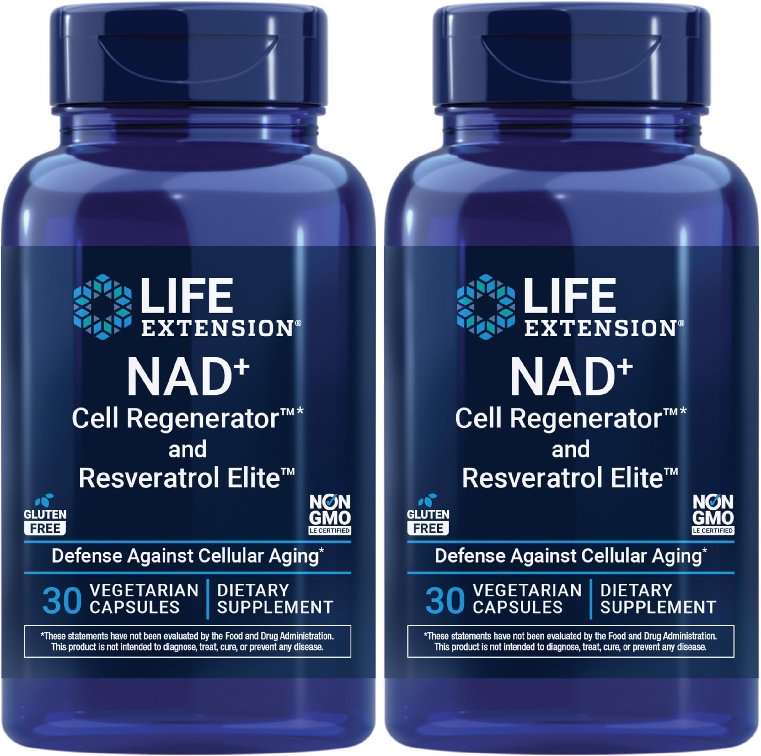 NAD+ Cell Regenerator™ & Resveratrol Elite™*,nicotinamide riboside,Trans-resveratrol,quercetin,Fisetin,Heart Health,Healthy Aging,Vegetarian,Non-GMO,Gluten Free, 30 Capsules (Pack of 2)