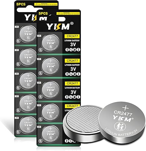 YKM CR2477 Battery 1000mAh High Capacity 3 Volt Battery CR 2477 for Smart Sensor LED Light Water Sensor Alarm 10 Count