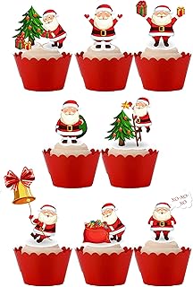 20 Stand Up Cute Father Christmas Santa Themed Edible Wafer paper Cake Toppers Decorations