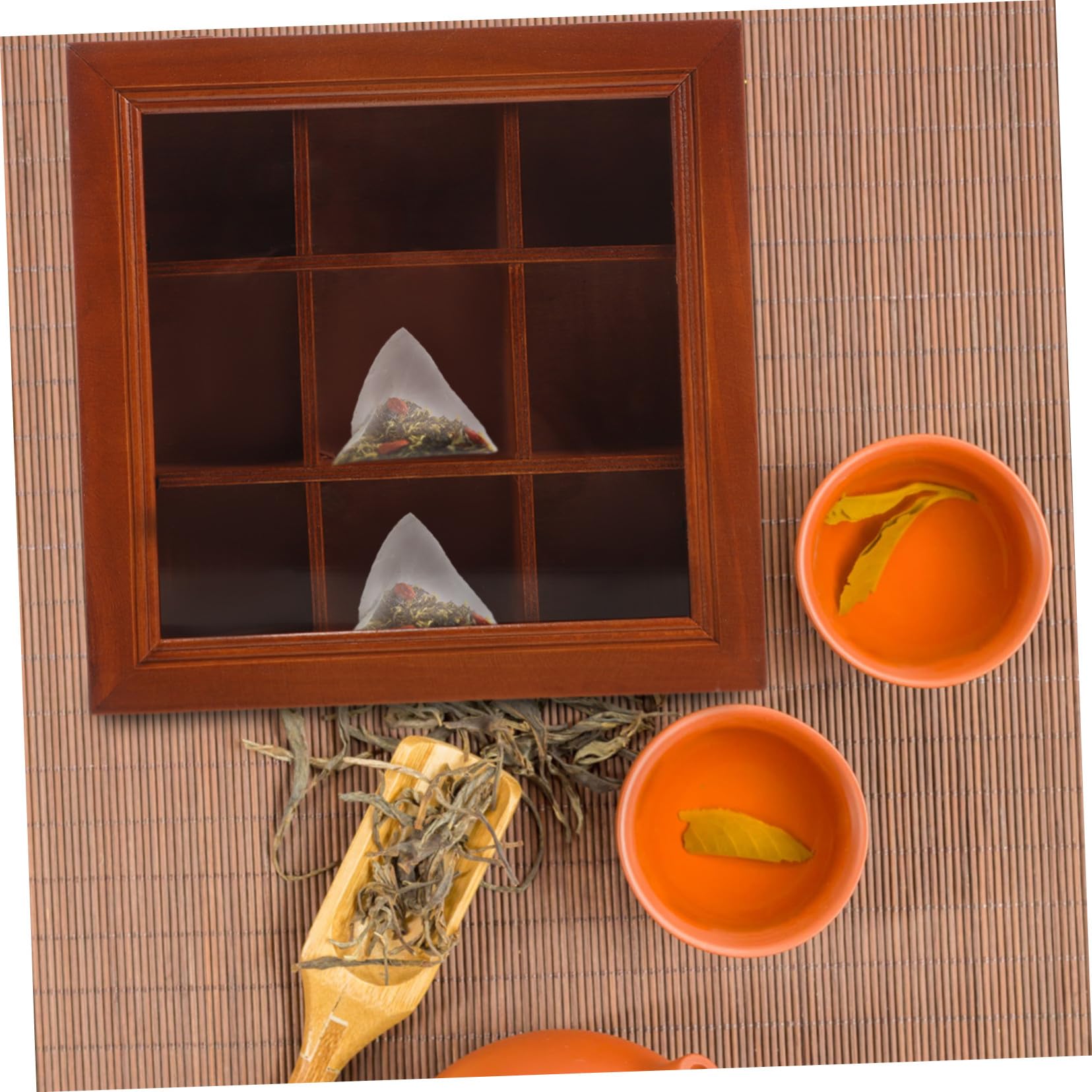Fächer Holz Tee Beutel Organizer mit Transparenten Fächern Multifunktionale Teebox für Tee Zucker und Kaffee Station Kompakte Aufbewahrungslösung für Küche und Schreibtisch