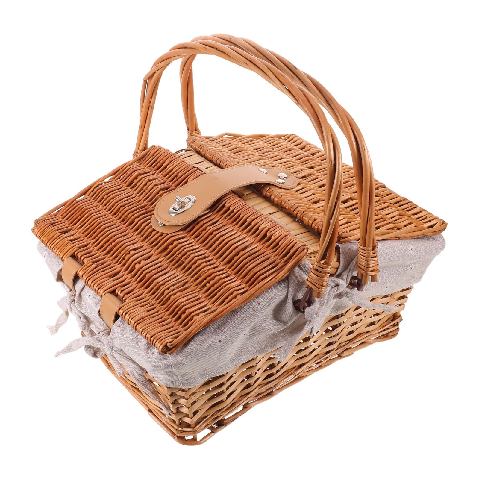 Cesta de Picnic Tejida con Tapa y Asas, Forro Extraíble Marrón