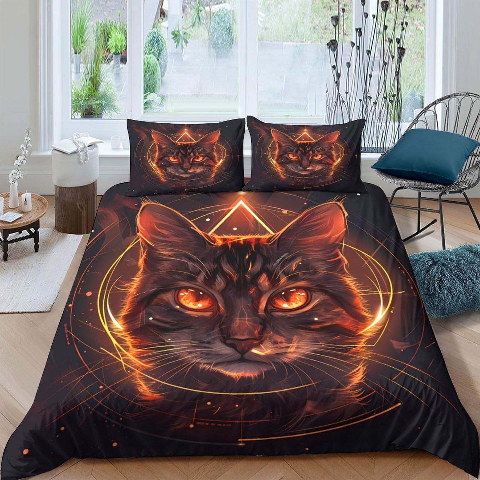 Ctjqhvkz Style-3 3D Printed Fiery Cat Fitted Sheet Microfiber Soft Bed Cover For Bedroom Dorm Mattress Protection Decor Single（135X200cm）