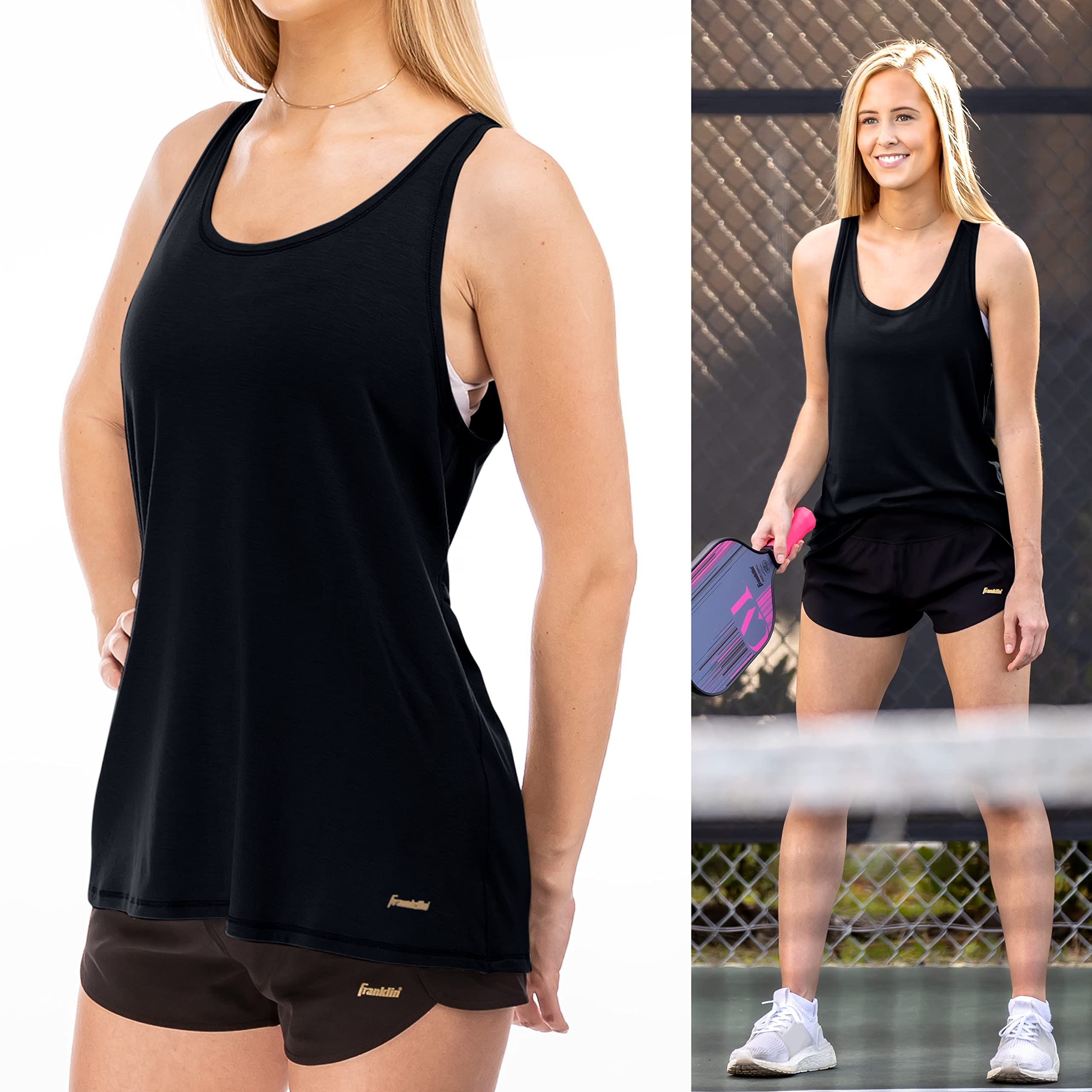 Franklin Sports Damen Tanktop, Schwarz, mit Gitterrücken, Entspannte Passform Tennis-Shirt