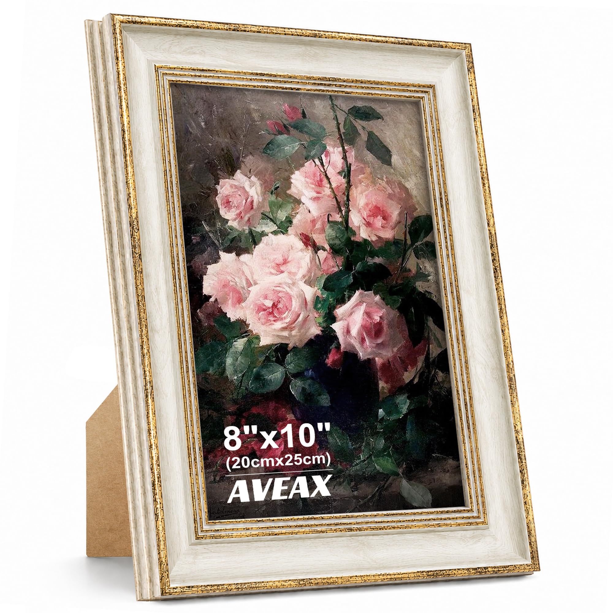 8x10 Picture Frame White with Elegant Gold Edge Real Glass Vintage Frame