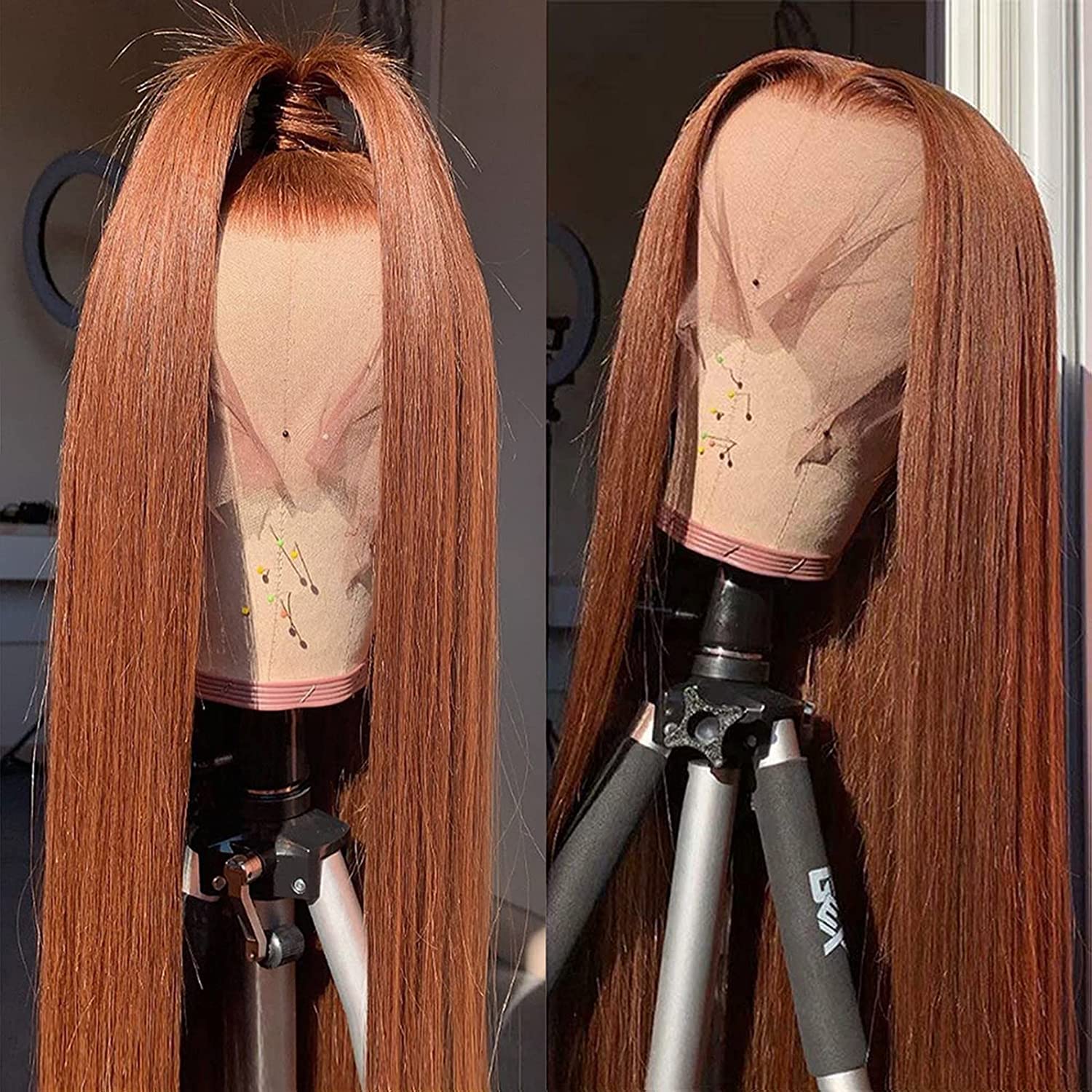 Lace Frontal auburn brown wig straight color 30 Auburn Synthetic Lace Front Wig,13x4 HD Lace Layered Ginger  main image 2