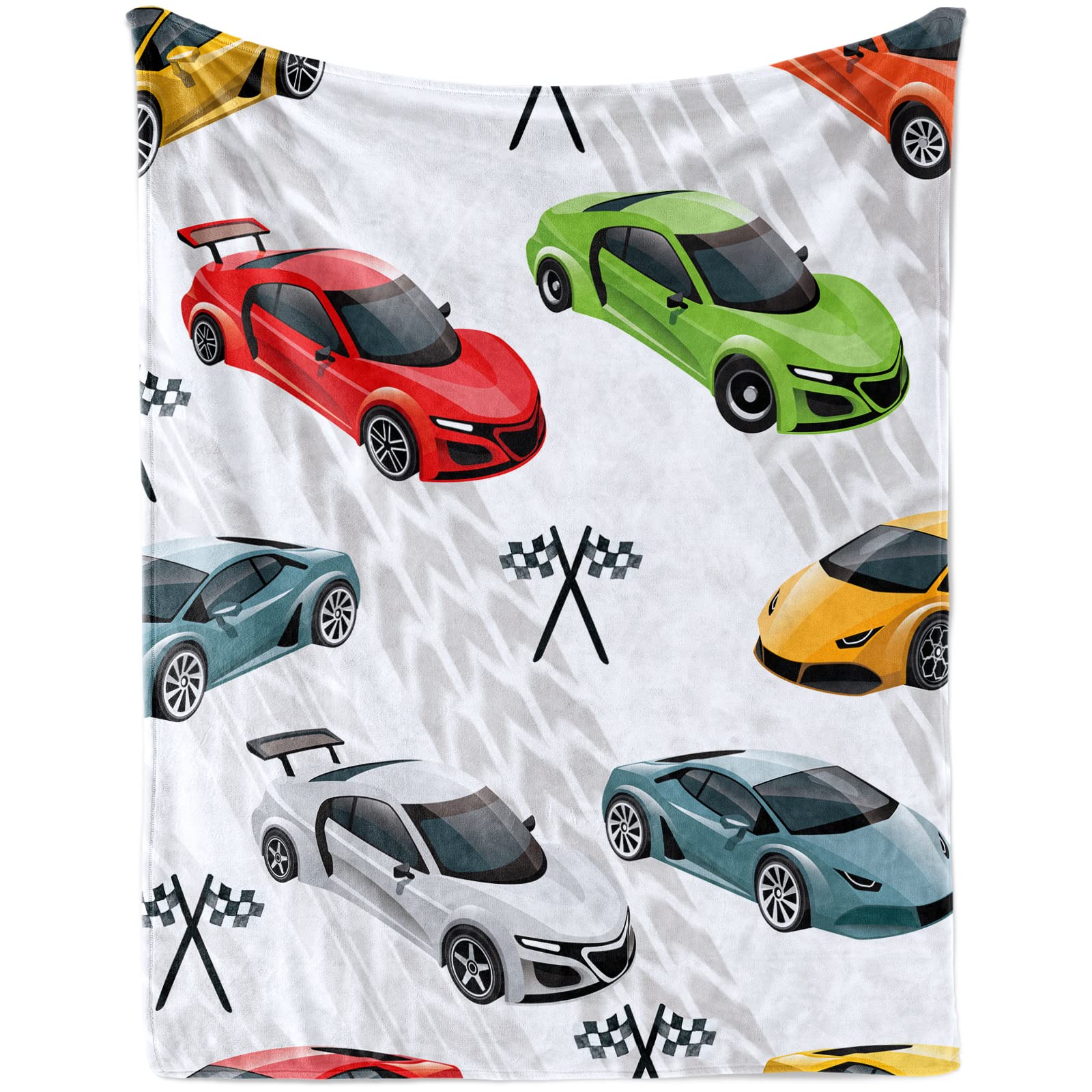 Racing Car Blanket for Boys Soft Race Sport Car Theme Flannel Blanket for Nursery Baby Crib Cozy Multicolor Cars Fluffy Throw Blanket with Race Checkered Flag for Newborn Toddler Gift 80 x 120 cm
