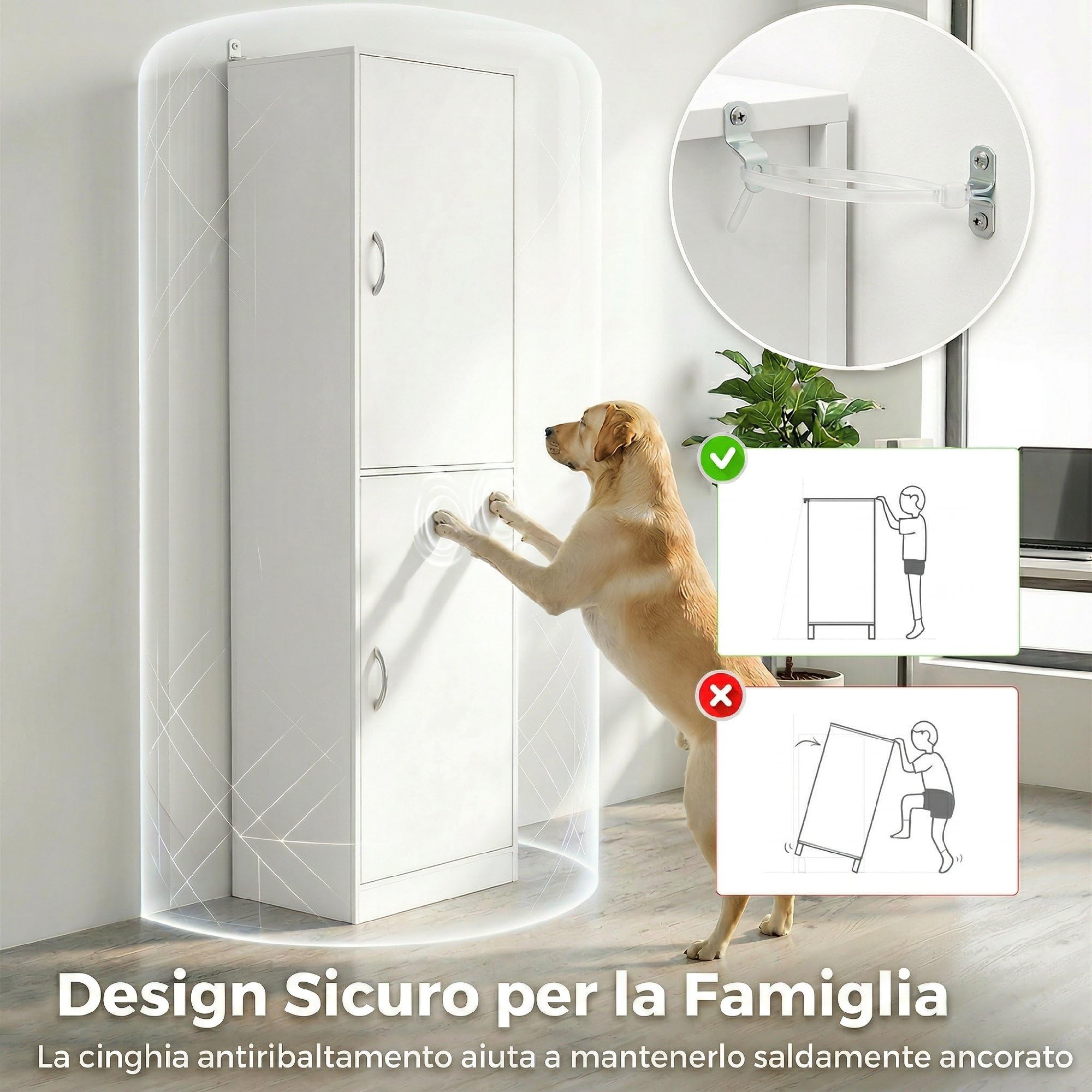 HOMCOM Libreria Scaffale Alta 180 cm con 5 Ripiani Regolabili Bianco