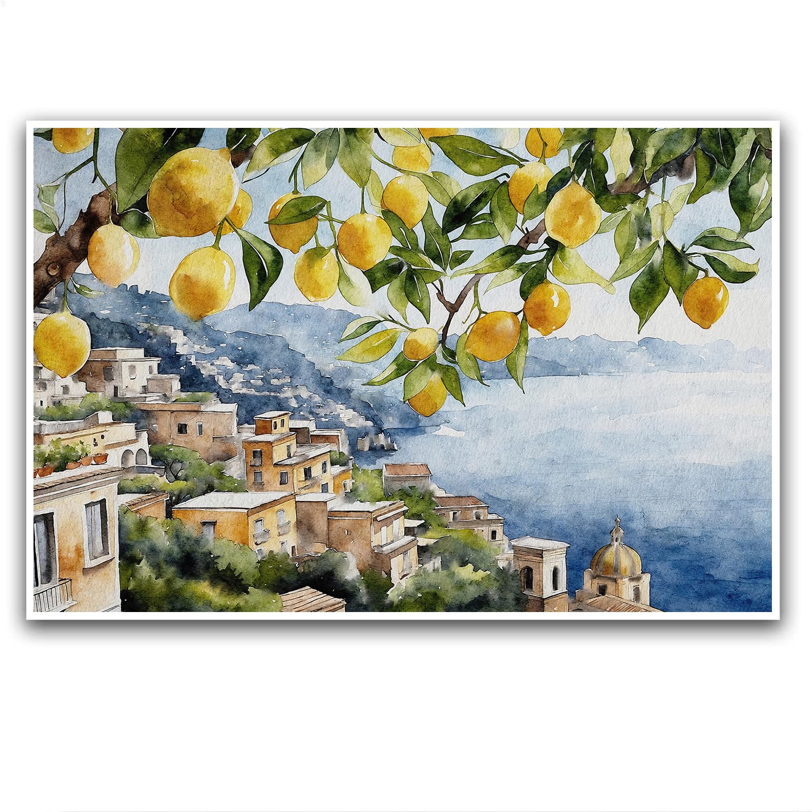 Amalfi Lemon Tree Coastal Town Vintage Print Rustic Farmhouse Mediterranean Wall Art Beautiful Room Decor Country Still Life Living Home Bathroom Bedroom Living Room Wall Decor Art Canvas Poster Print