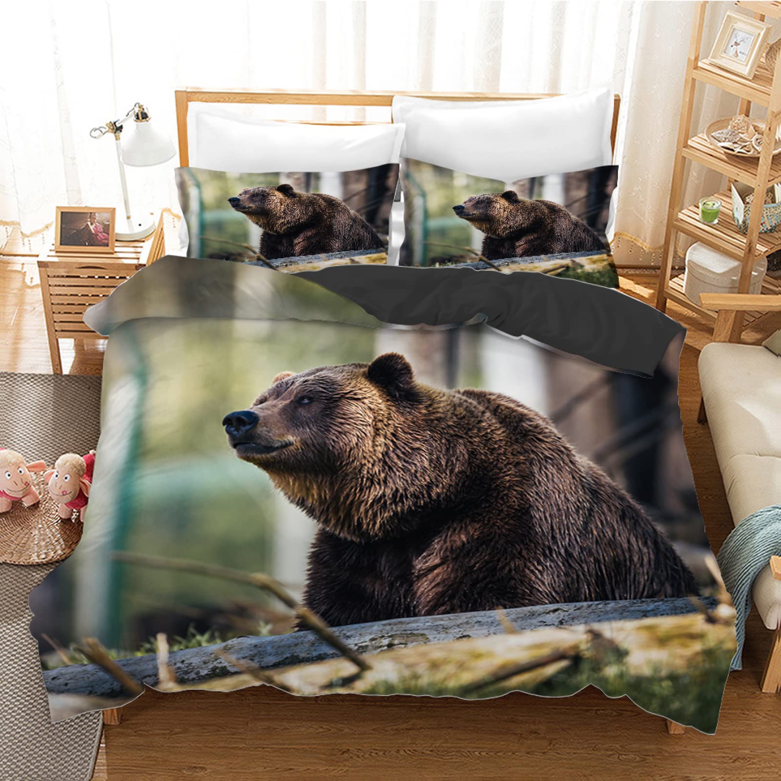 Parure de lit 90x190 enfant ours noir et housse de couette ado garçon fille 110g