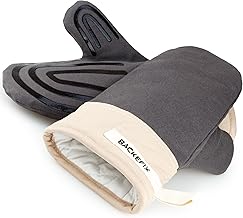Backefix Silicone Pattern Oven Gloves - Pair Oven Gloves Heat Resistant up to 250°C, Non-Slip, Cotton, Sustainable, Washable, Comfortable and Plastic-Free