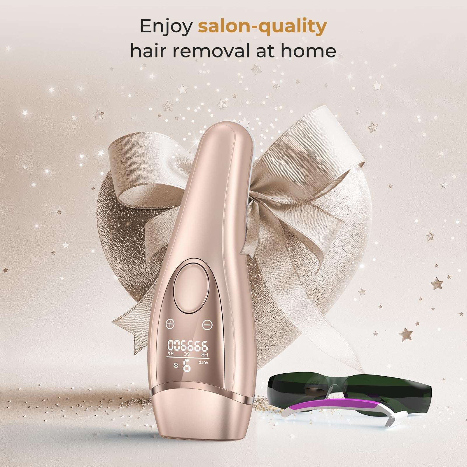21J IPL Depiladora Laser Indolora con Función De Refrigeración, Depiladora Luz Pulsada 9 Niveles de Energía, Maquina Laser Depilacion Casa para Rostro, Bikini y Cuerpo, Dorado Champagne Gold