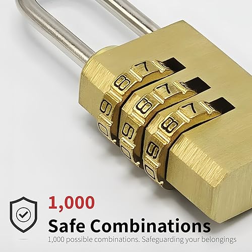 Miniatura 2 de THIRARD Candado combinado 208  Cuerpo de latón macizo, código de 3 dígitos reiniciable, grillete de acero niquelado  Taquillas seguras, cajas de