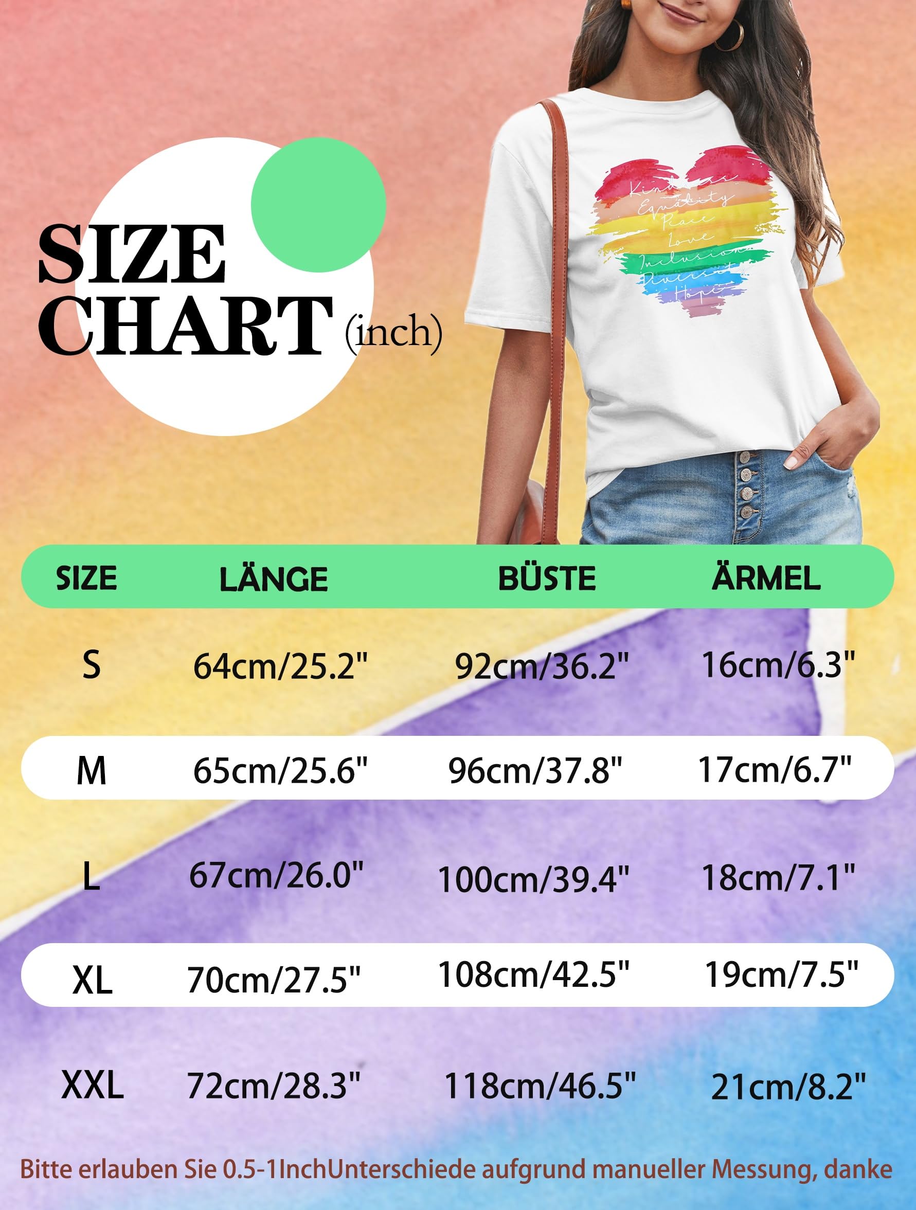 tiorhooe Pride Shirt Damen Regenbogen Print Tshirt Frauen Gay LGBT Gay Pride Kurzarm Top