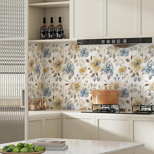 Miniatura 8 de Papel tapiz floral para despegar y pegar, papel de contacto bohemio de 17.3 x 78.8 pulgadas, papel de contacto bohemio grande para dormitorio,