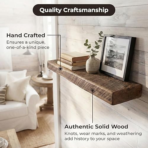 Miniatura 3 de Estantes flotantes de madera recuperada, estante rústico de madera gruesa sólida real hecho a mano