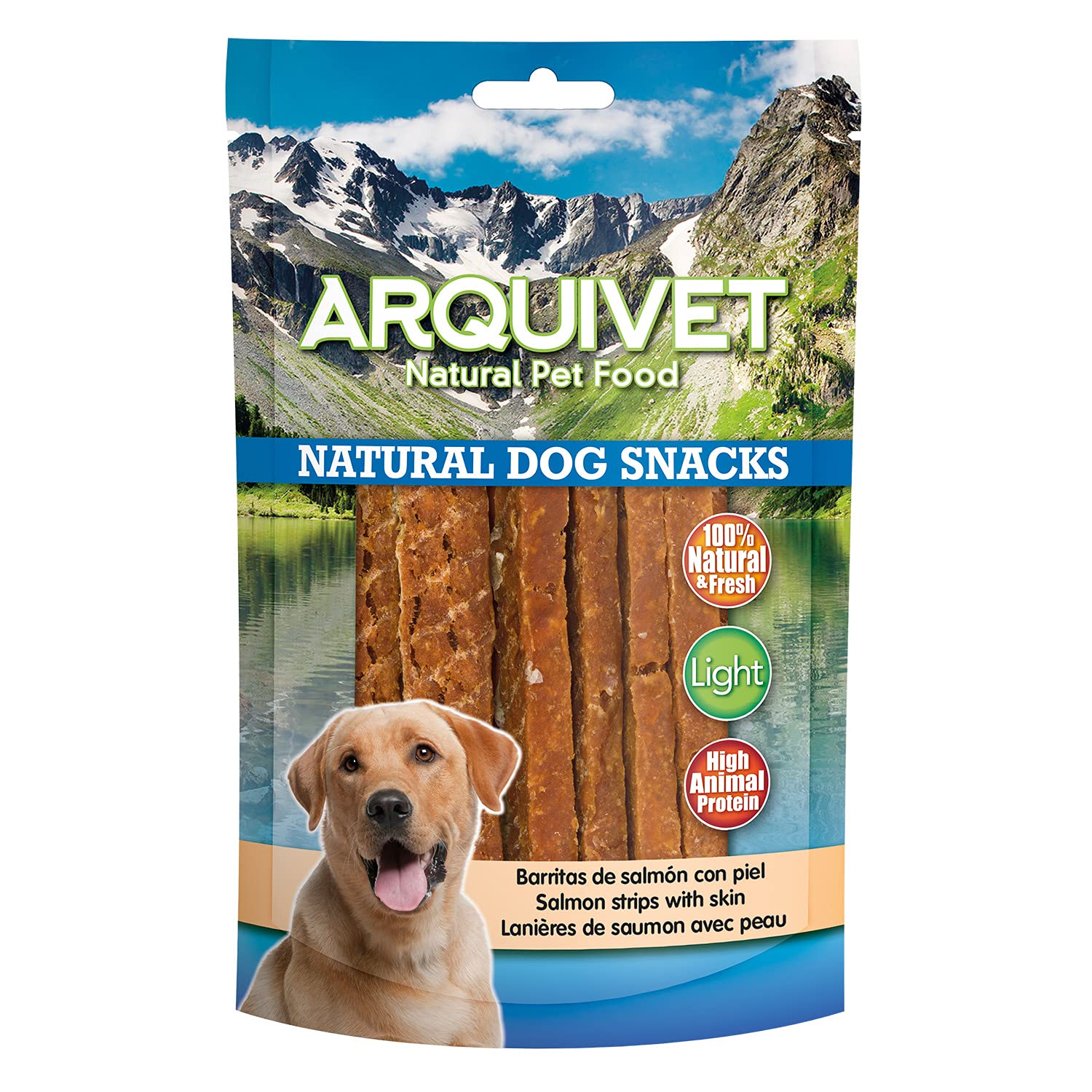 Arquivet Pack 12 Unidades Snack Barritas de Salmón con Piel 100 gr - Natural Dog Snacks - 100% Natural - Chuches, premios, golosinas para Perros - Producto Light - Muy Rico en nutrientes