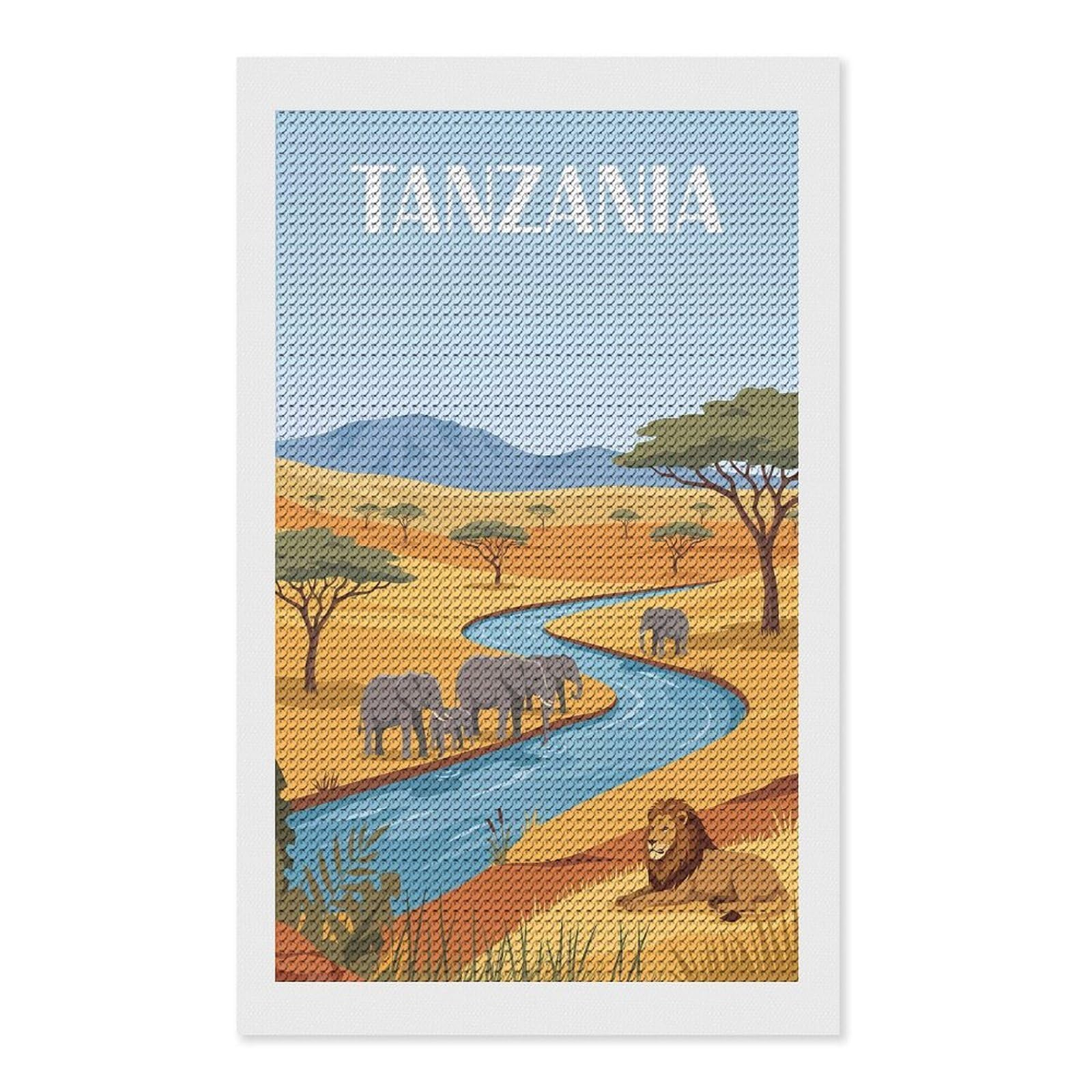 Junmoney Tanzania Diamond Art Canvas 12"x20", for Teens, Nice Detail and Sparkle, Farmhouse Decor, Festive Craft Gift, Easy to Enjoy