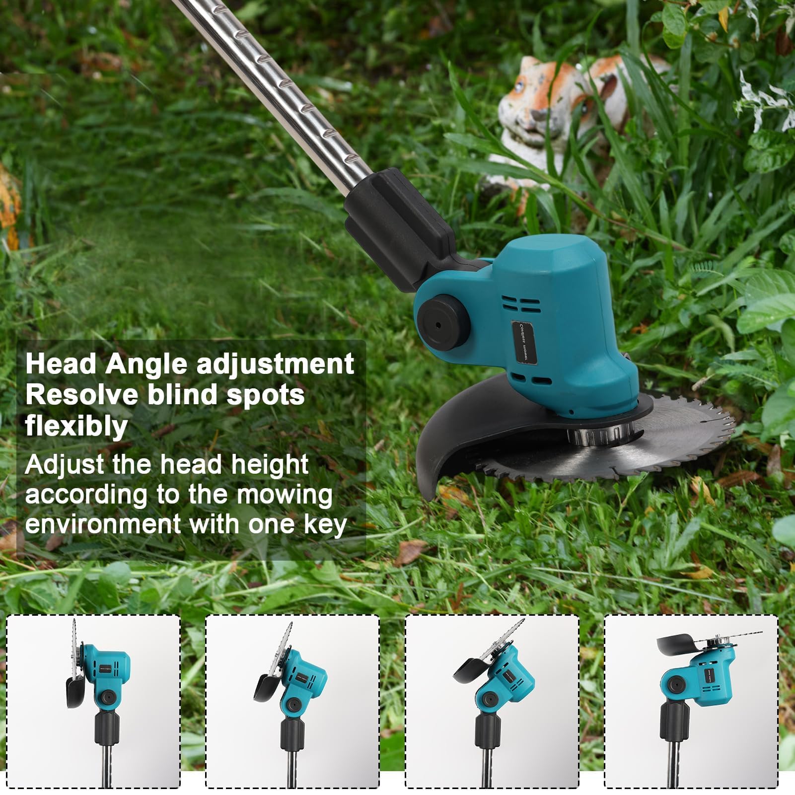 Cortadora de césped inalámbrica, cortadora de jardín de 21 V con 4 Cuchillas de Metal y 5 Cuchillas de plástico, 2 baterías, cortadora de Varilla telescópica de Longitud Ajustable
