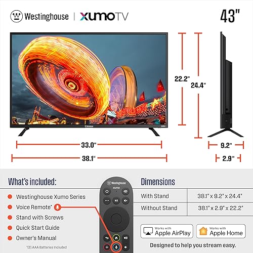 Miniatura 6 de Westinghouse Smart TV de 43 pulgadas, FHD 1080P Xumo TV con control remoto de voz, televisión de pantalla plana con Dolby Atmos, Bluetooth, Apple