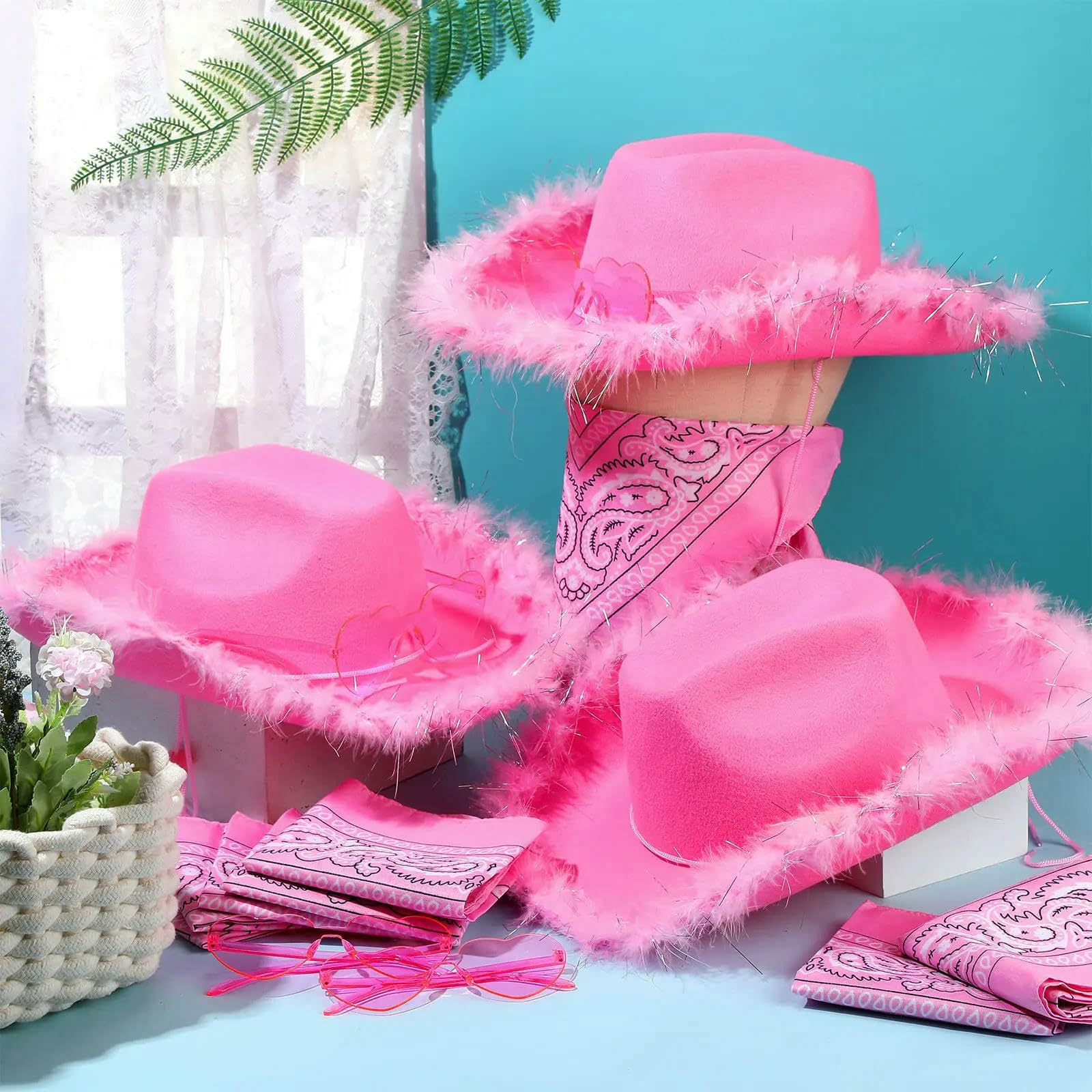 Sombrero de Pescador Gorra Sombreros Vaquero A Granel, Paquete 6 48 Unidades, ala Ancha, Plumas, Vaquera Occidental, Fiesta, Boda, Disfraz, Hombres Y Mujeres-Negro Un-24 Juegos