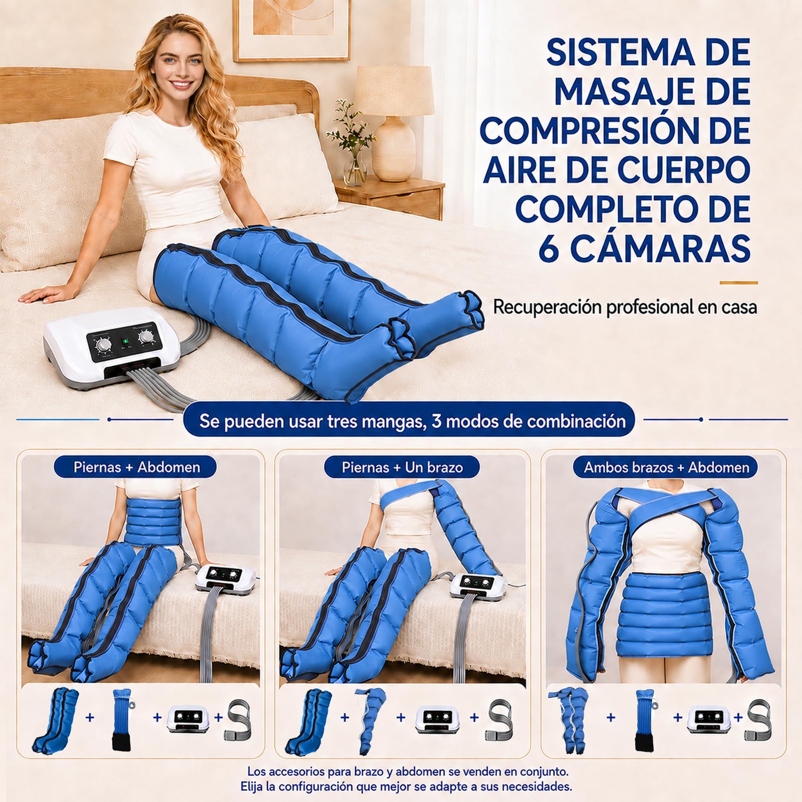 Maquina Presoterapia para Casa Piernas Completo Lipedema 6 Camaras | Botas de Presoterapia Profesional, Masajeador para Drenaje Linfático y Circulación de Piernas, Presión Ajustable 30-240 mmHg