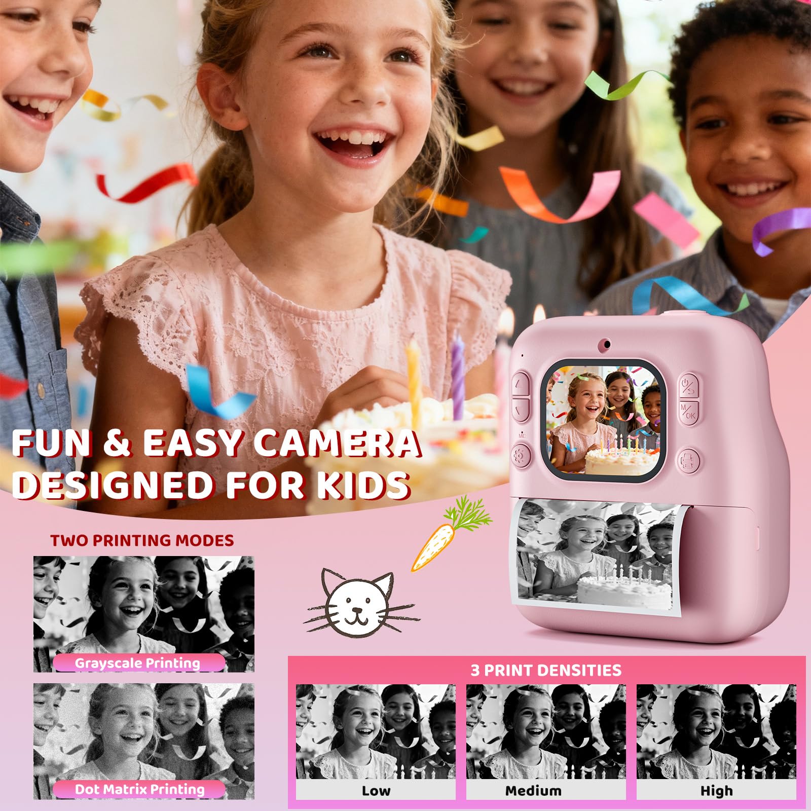 Macchina Fotografica Bambini Istantanea, 1080P Fotocamera Digitale Bambini con 32GB & Papier Photo, Regalo di Natale per Bambino e Bambina dai 3-12 Anni