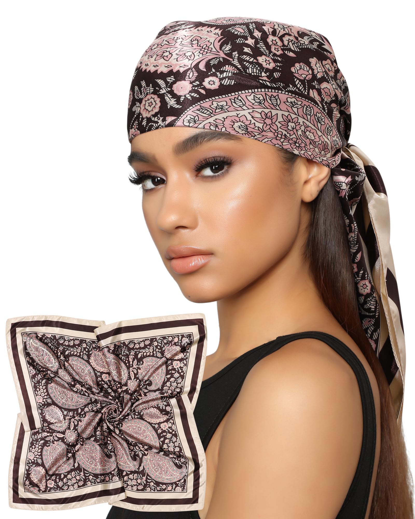 Foulard Carré En Soie Satin Vellette - 70x70cm, 100% Polyester Doux, écharpe Bandana Polyvalente Pour Femme