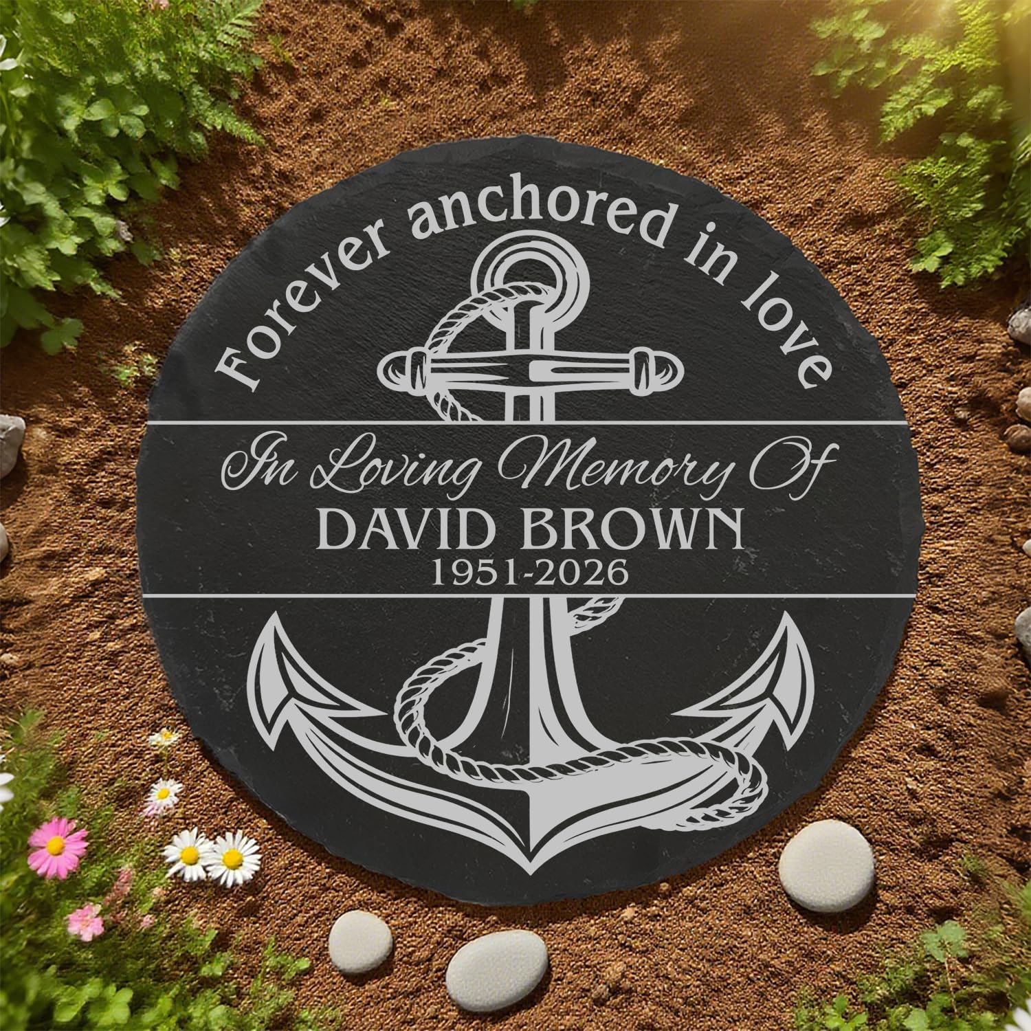 CSKIS Personalized Anchor Memorial Stone Custom Name Years Sympathy Gift for Loss Loved O…