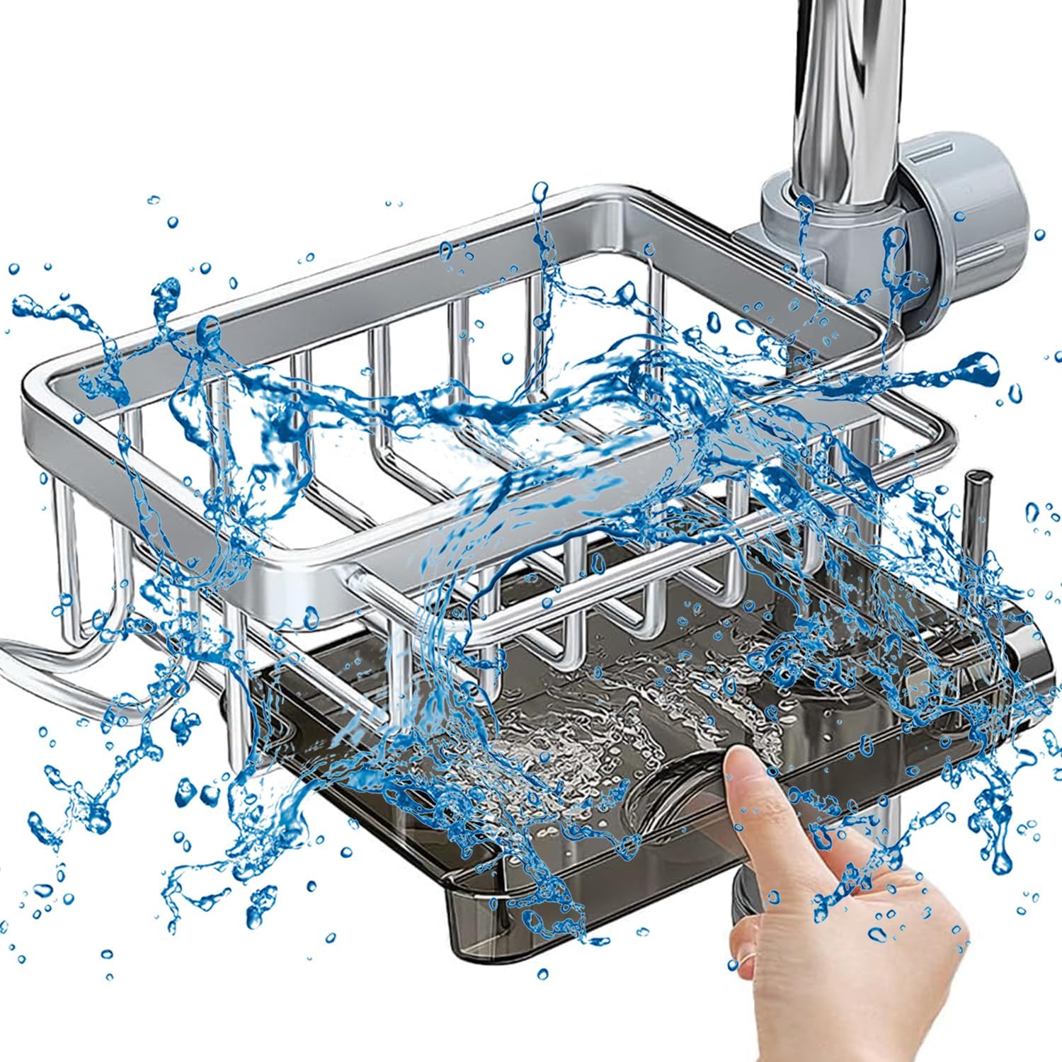 Vingtank Kitchen Sink Faucet Storage Rack, 2024 New Faucet Dishwashing Sponge Rack Kitchen, Multi-Function Storage Rack for 0.7-1.1 Inch Round Water Pipes (Silver), MFS-1698