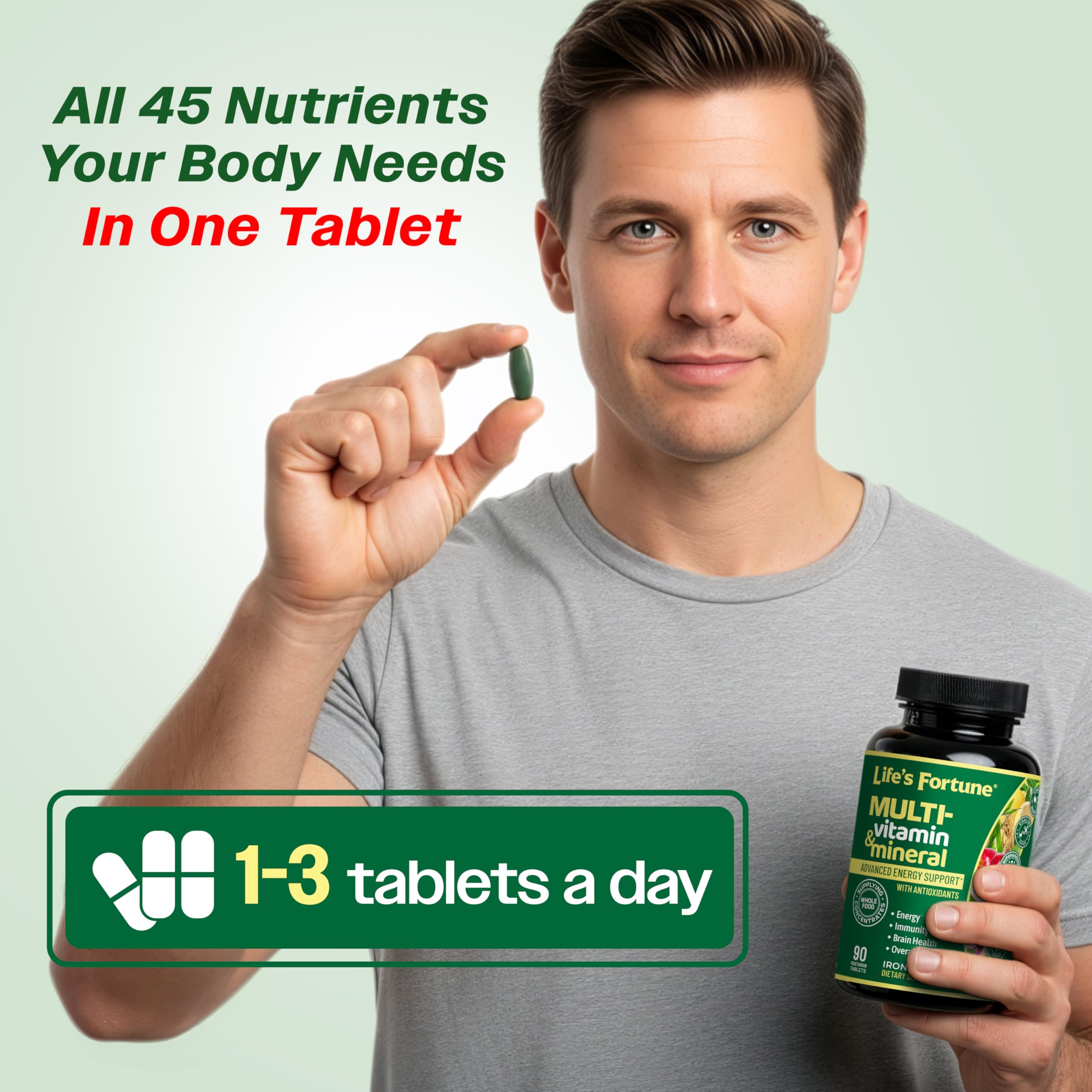 Life's Fortune Whole Food Multivitamin & Mineral Supplement for Men & Women – Energy Support Vitamins for Immune, Brain & Metabolism Support – Iron Free, 180 Vegetarian Tablets — Amazon image 5
